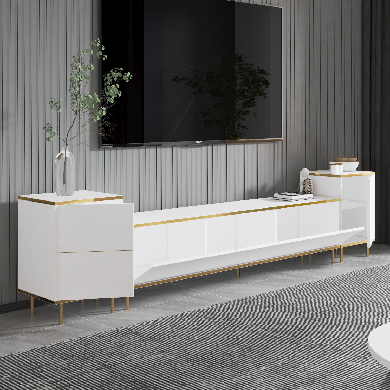 Imaj TV cabinet wood veneer White Gold
