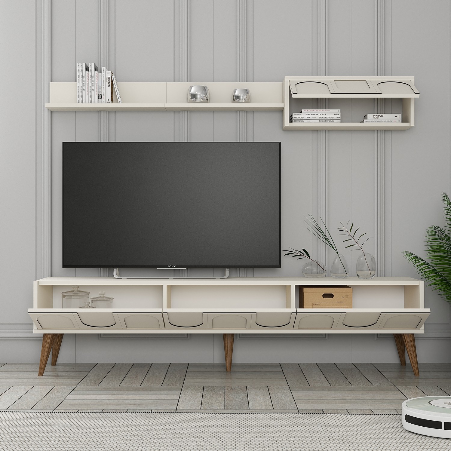Lyon 2 TV cabinet wood veneer cream
