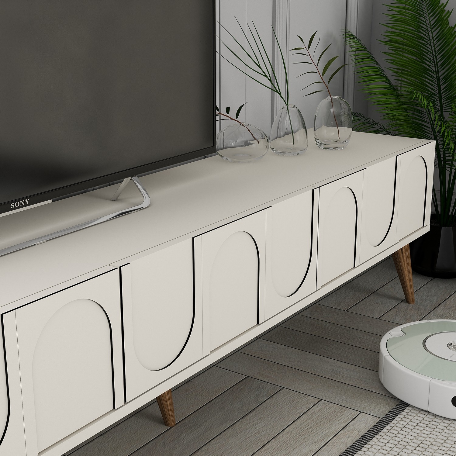 Lyon 2 TV cabinet wood veneer cream