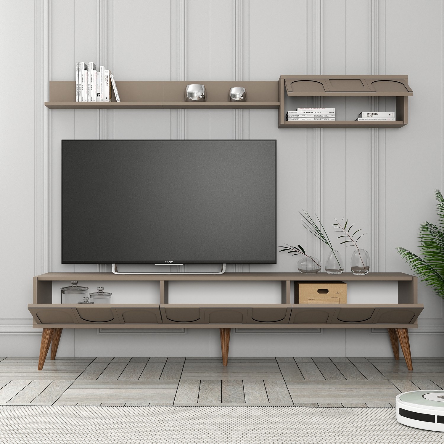 Lyon 2 TV cabinet wood veneer Atlas walnut brown