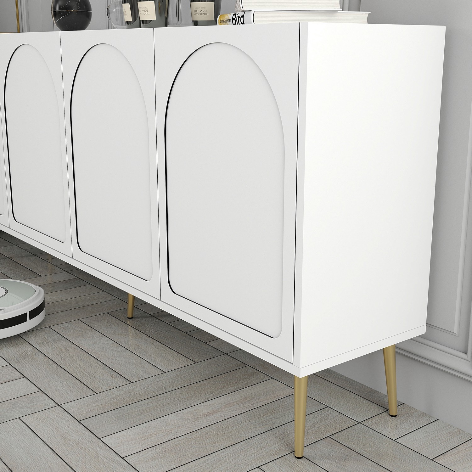 Lyon 80 Console White Gold Wood Veneer
