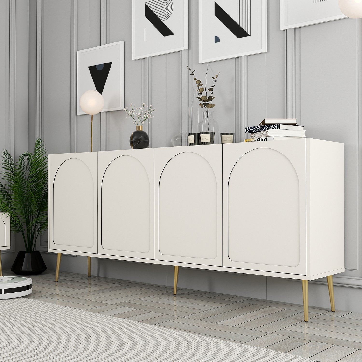 Lyon 80 Konsole Holzfurnier Creme Gold