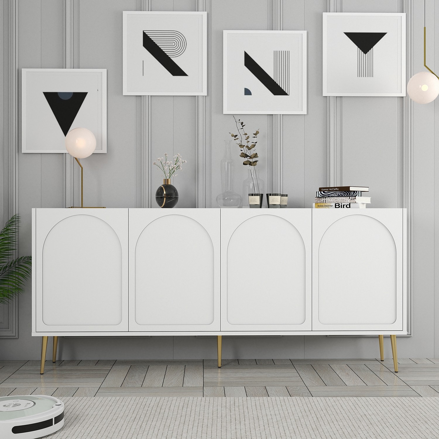 Lyon 80 Console White Gold Wood Veneer