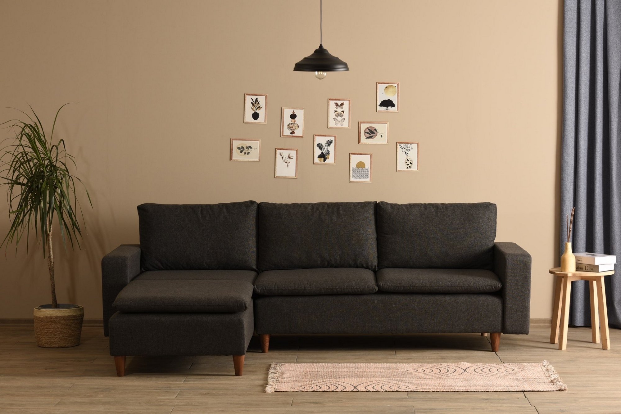 Long corner sofa Dark grey