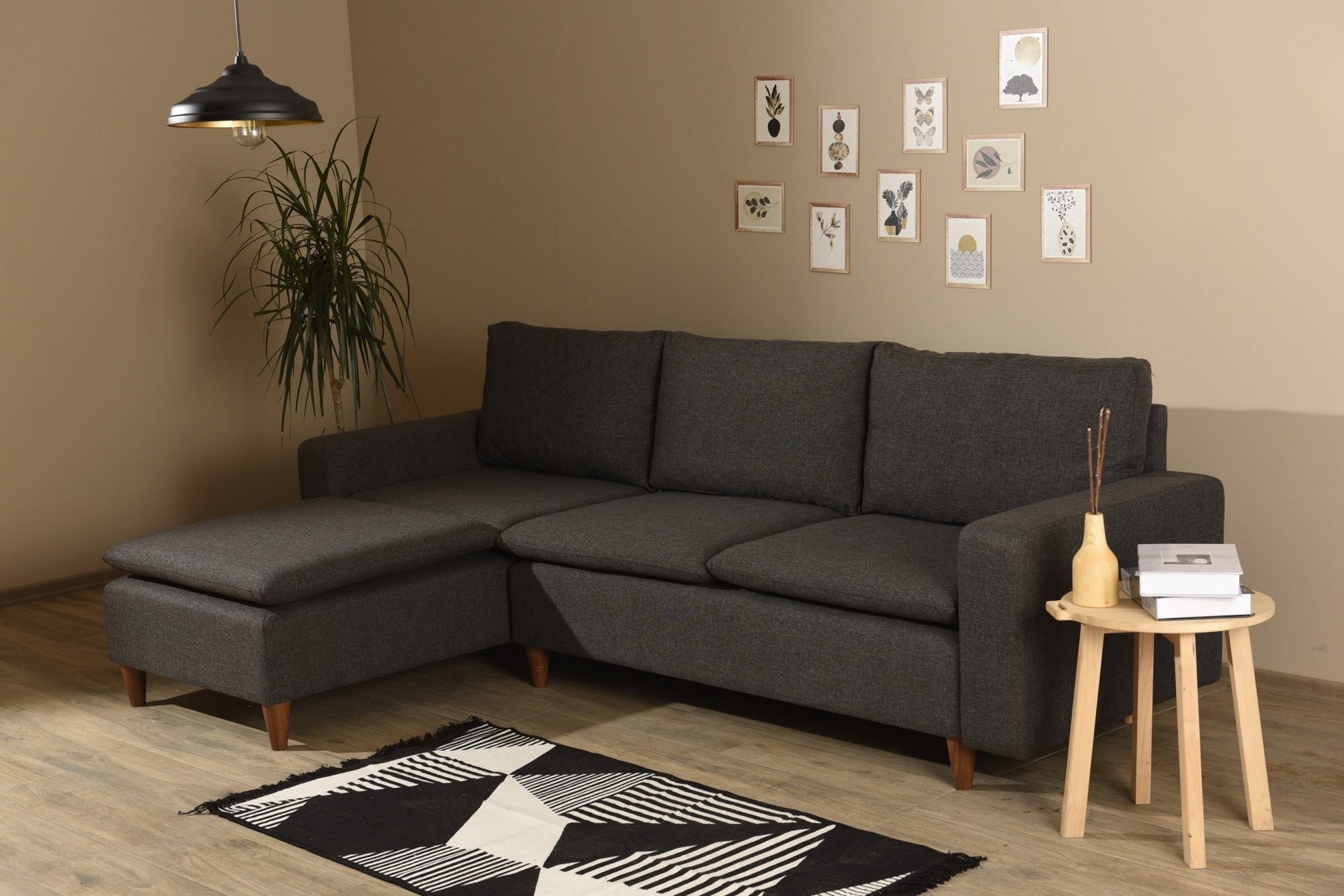 Long corner sofa Dark grey