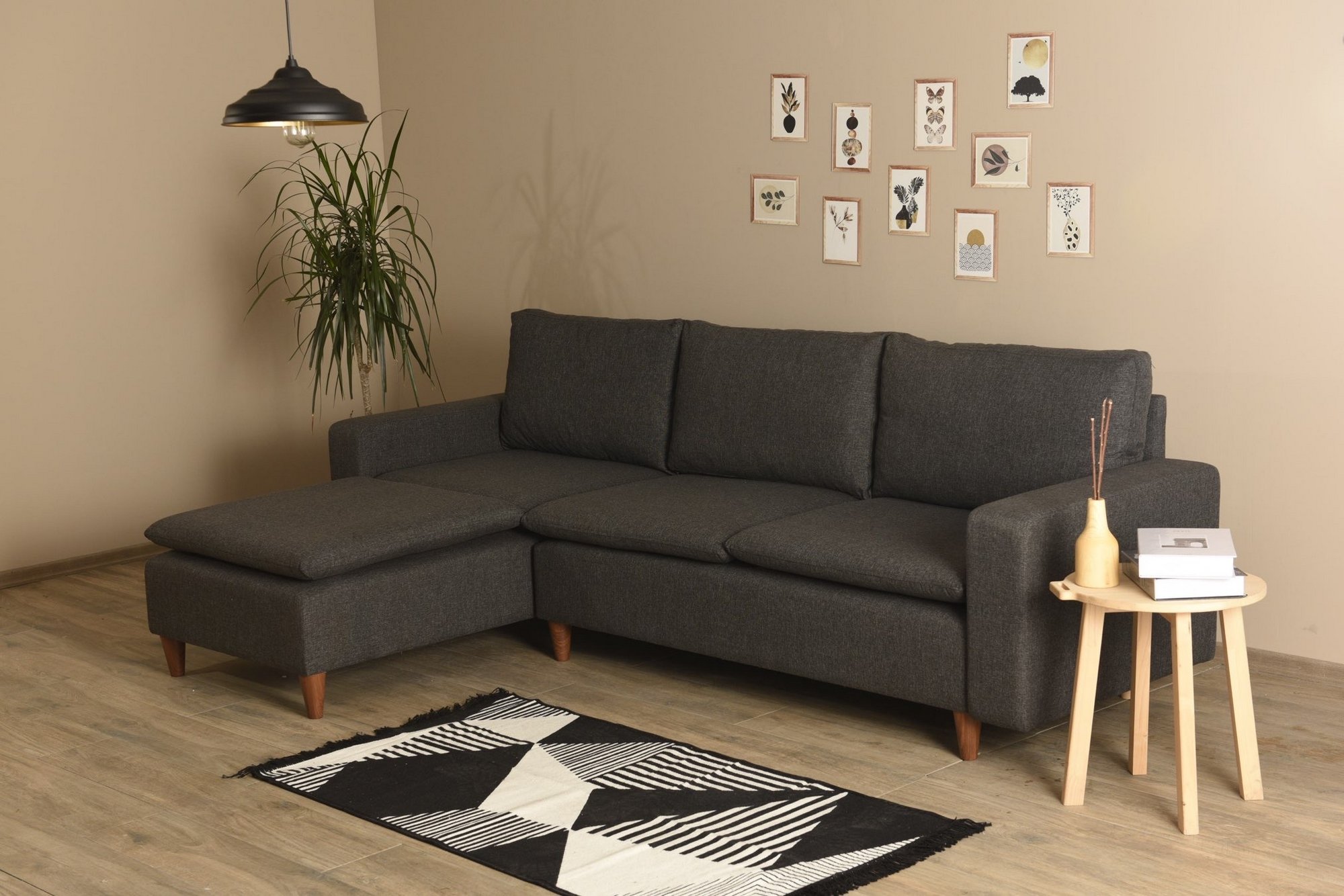 Long corner sofa Dark grey