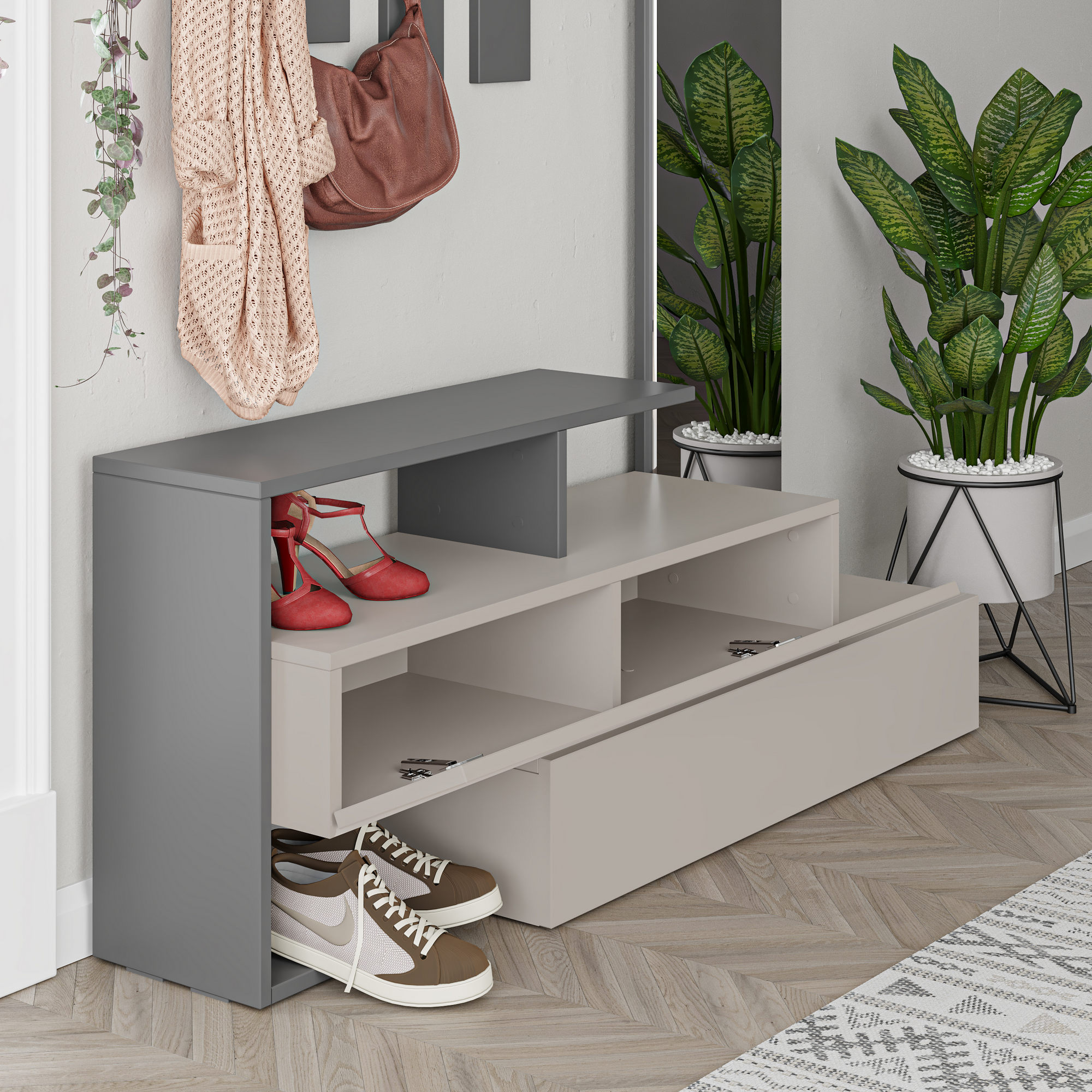 Ramda Wardrobe Wood Veneer Light Mocha Anthracite