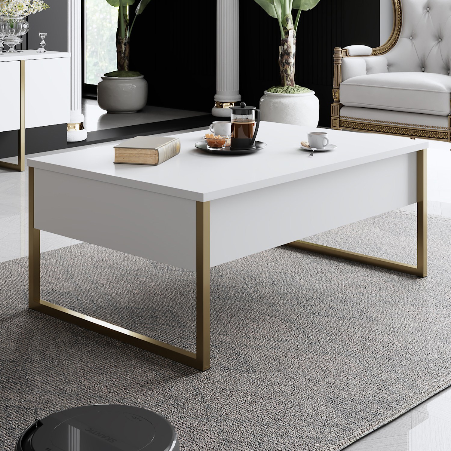 Luxe Wohnzimmermöbel-Set Holzfurnier Weiß Gold