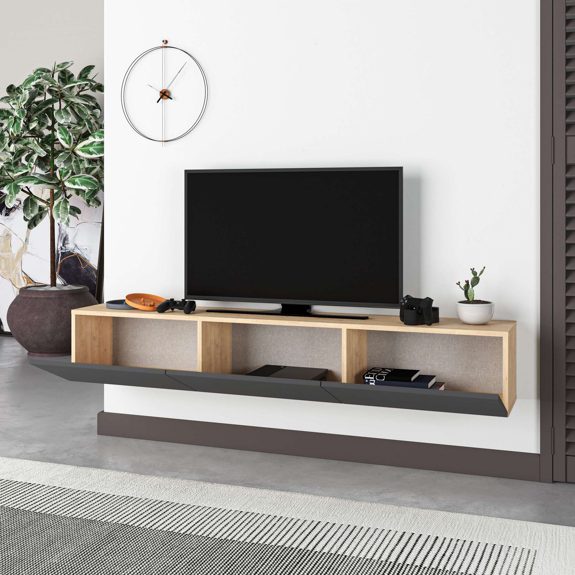 Francy Mobile basso impiallacciato in legno antracite