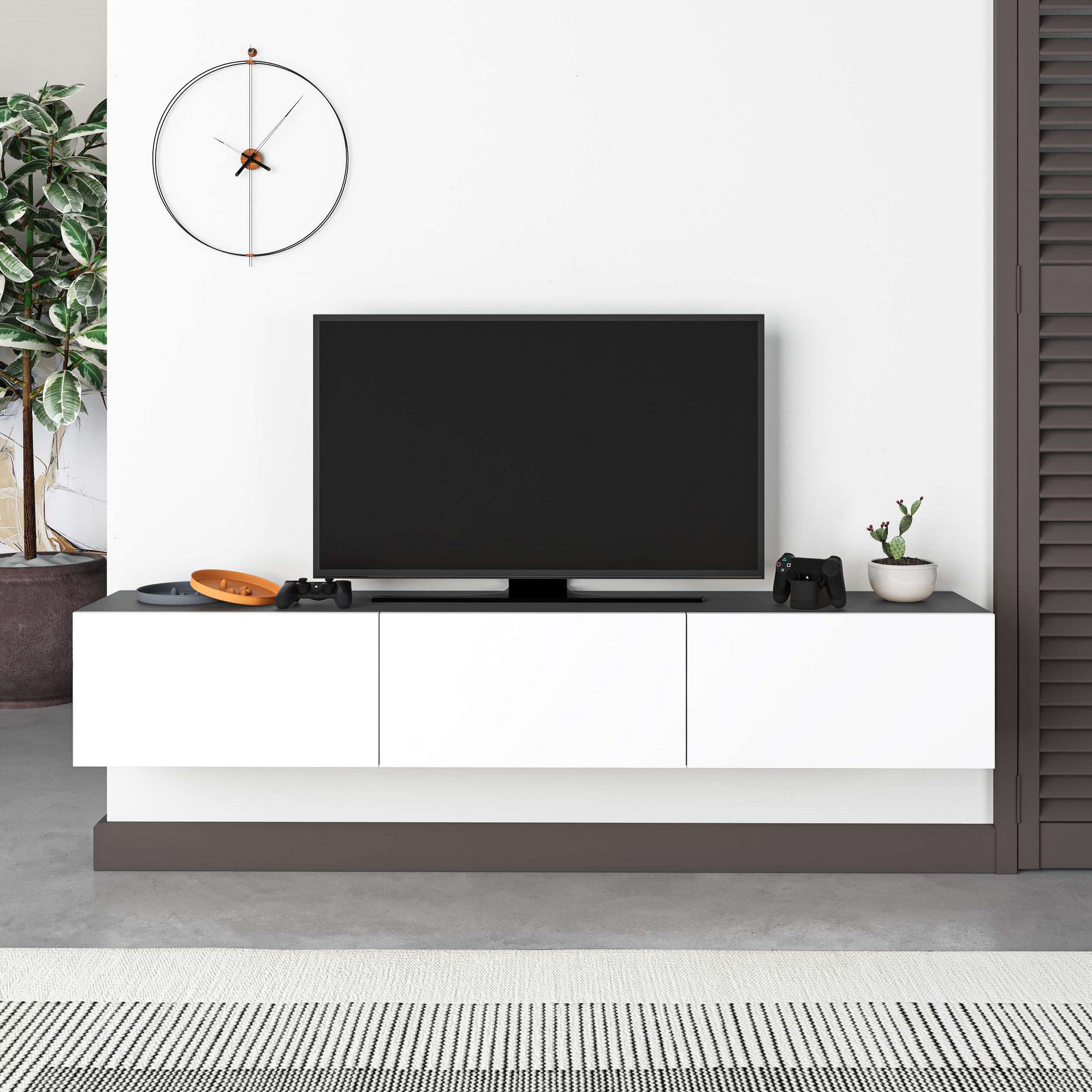 Francy Lowboard Wood veneer Anthracite White