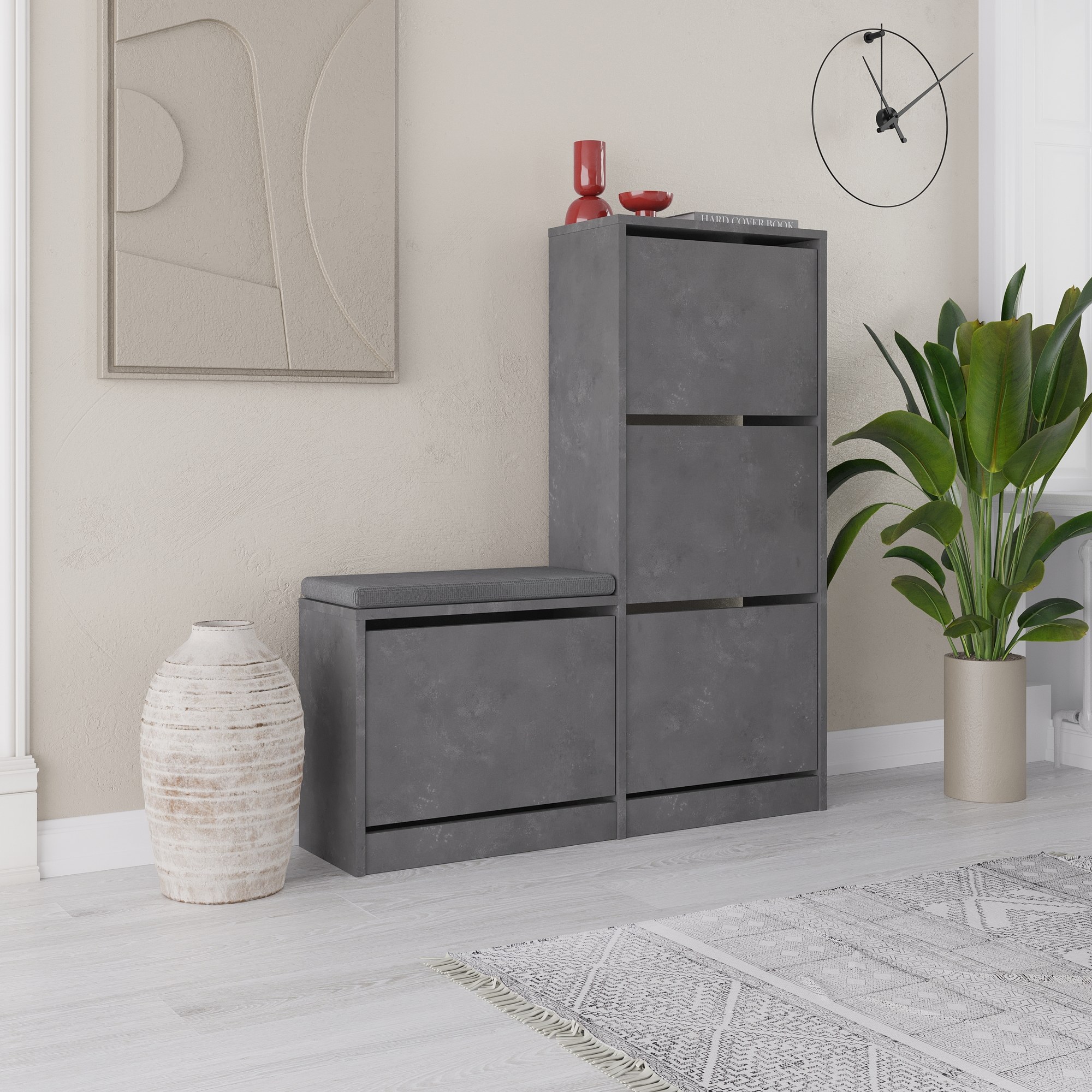 Dude Schuhschrank Holzfurnier Grau