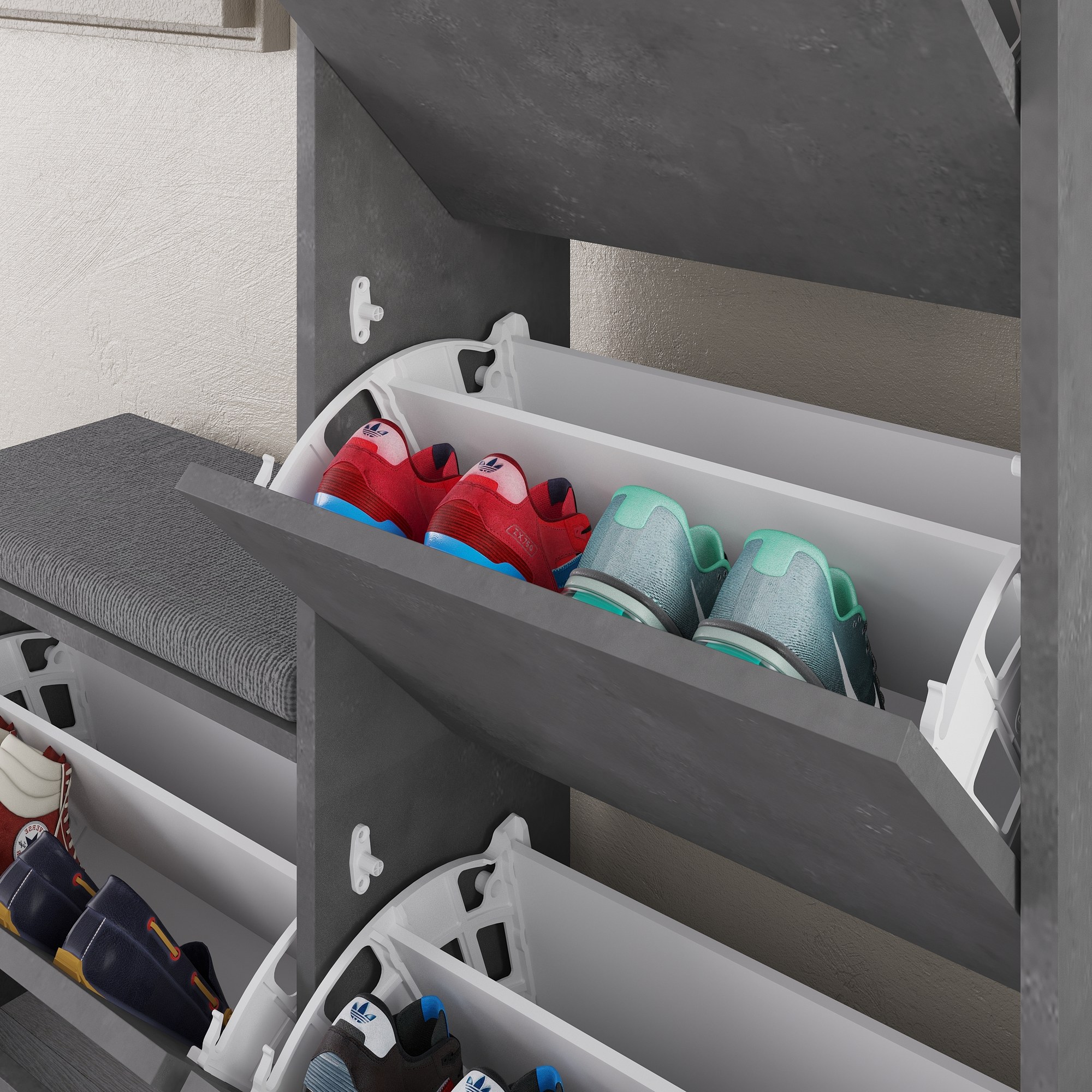 Dude shoe cabinet wood veneer grey
