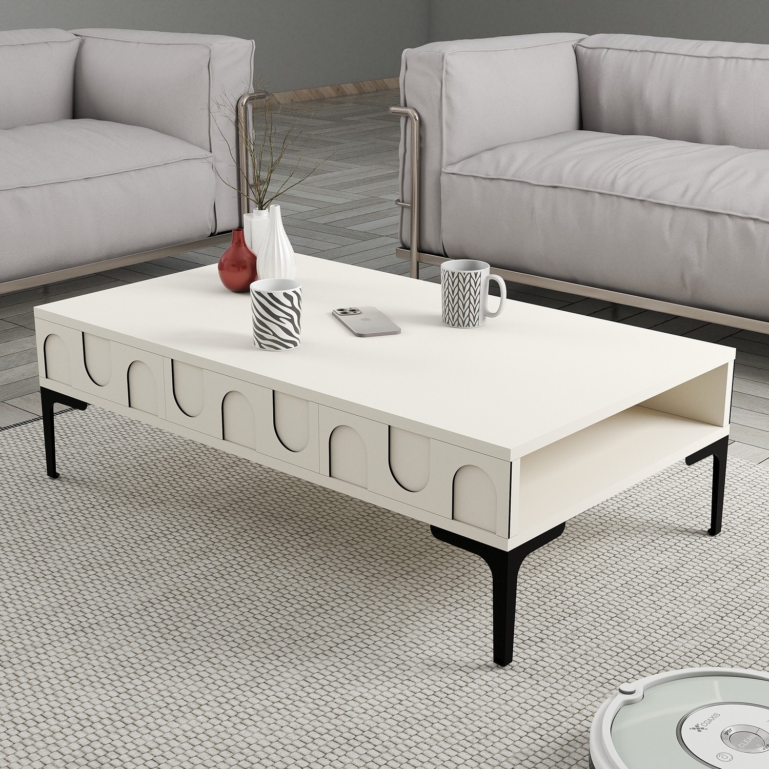 Lyon 32 Couchtisch Holzfurnier Creme Schwarz