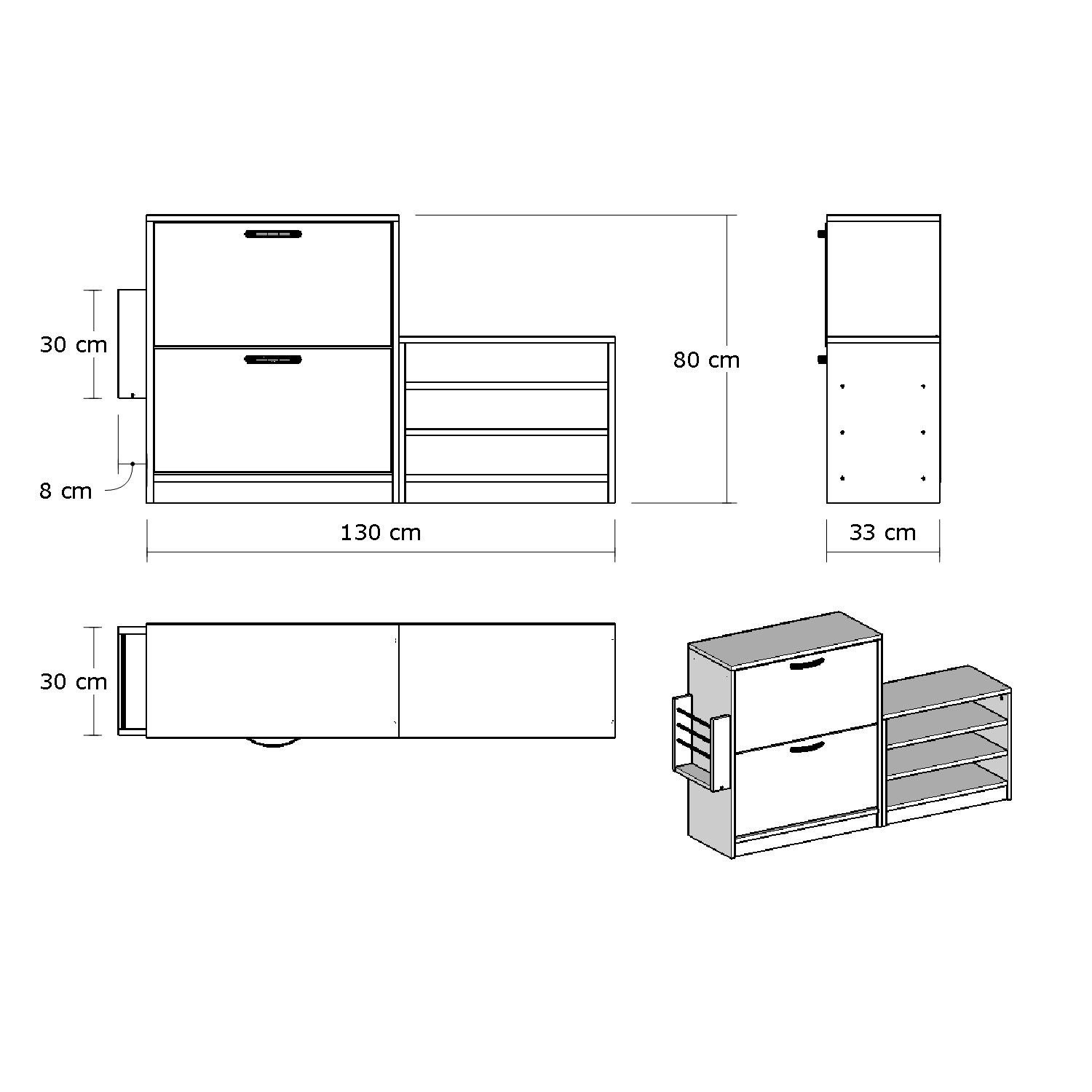 Trend Shoe cabinet Wood veneer White