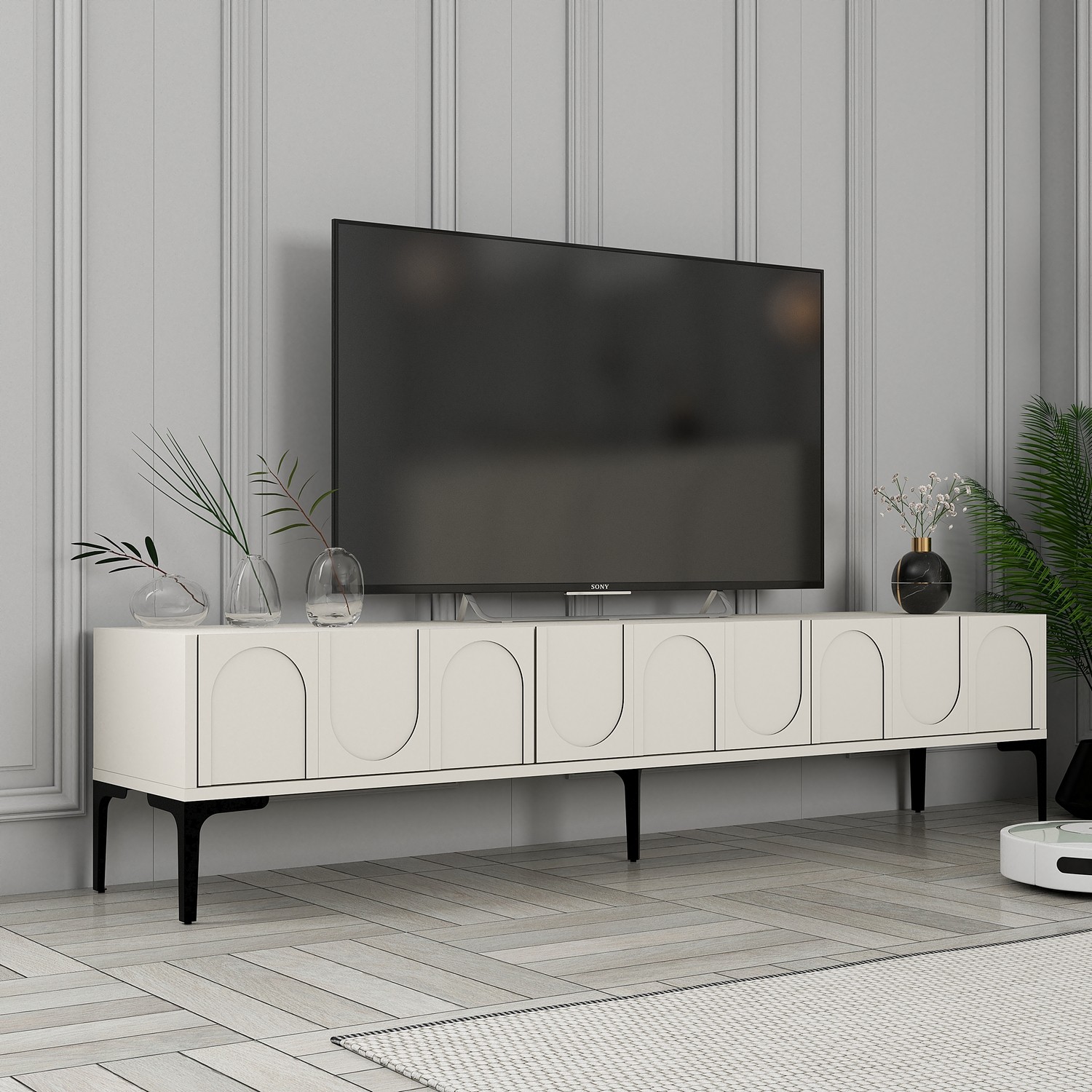 Lyon 42 TV cabinet wood veneer cream black