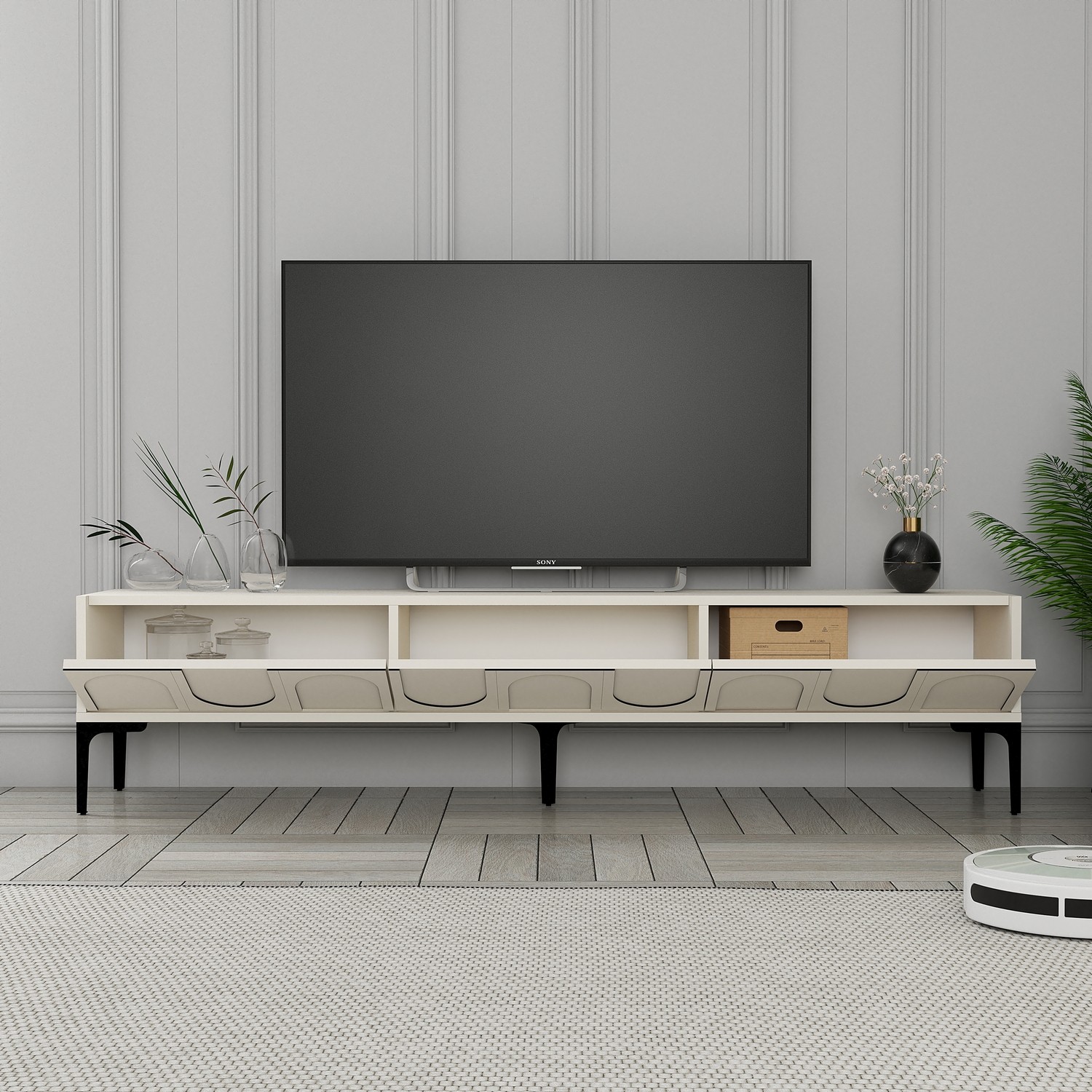 Lyon 42 TV cabinet wood veneer cream black
