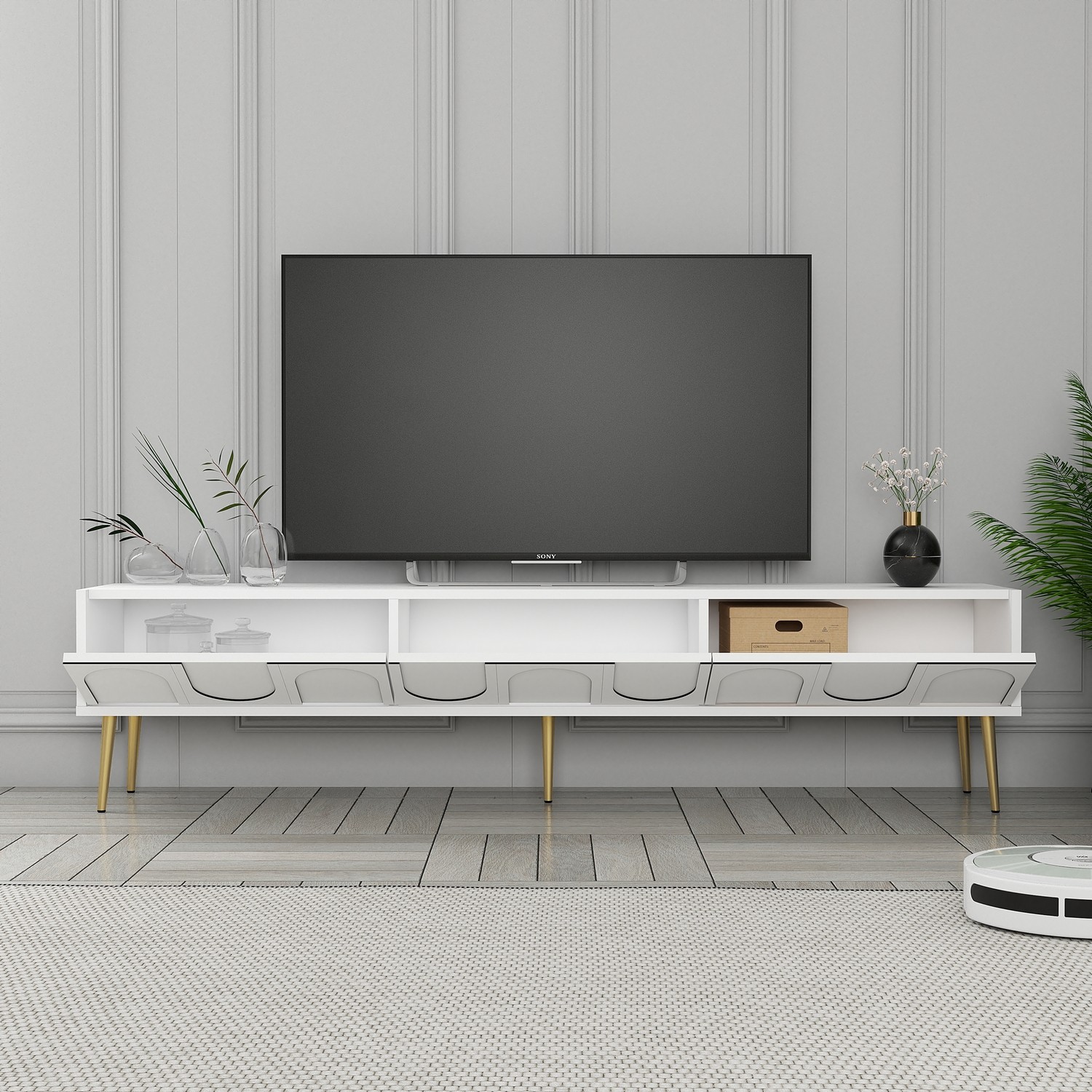 Lyon 43 TV stand wood veneer White Gold