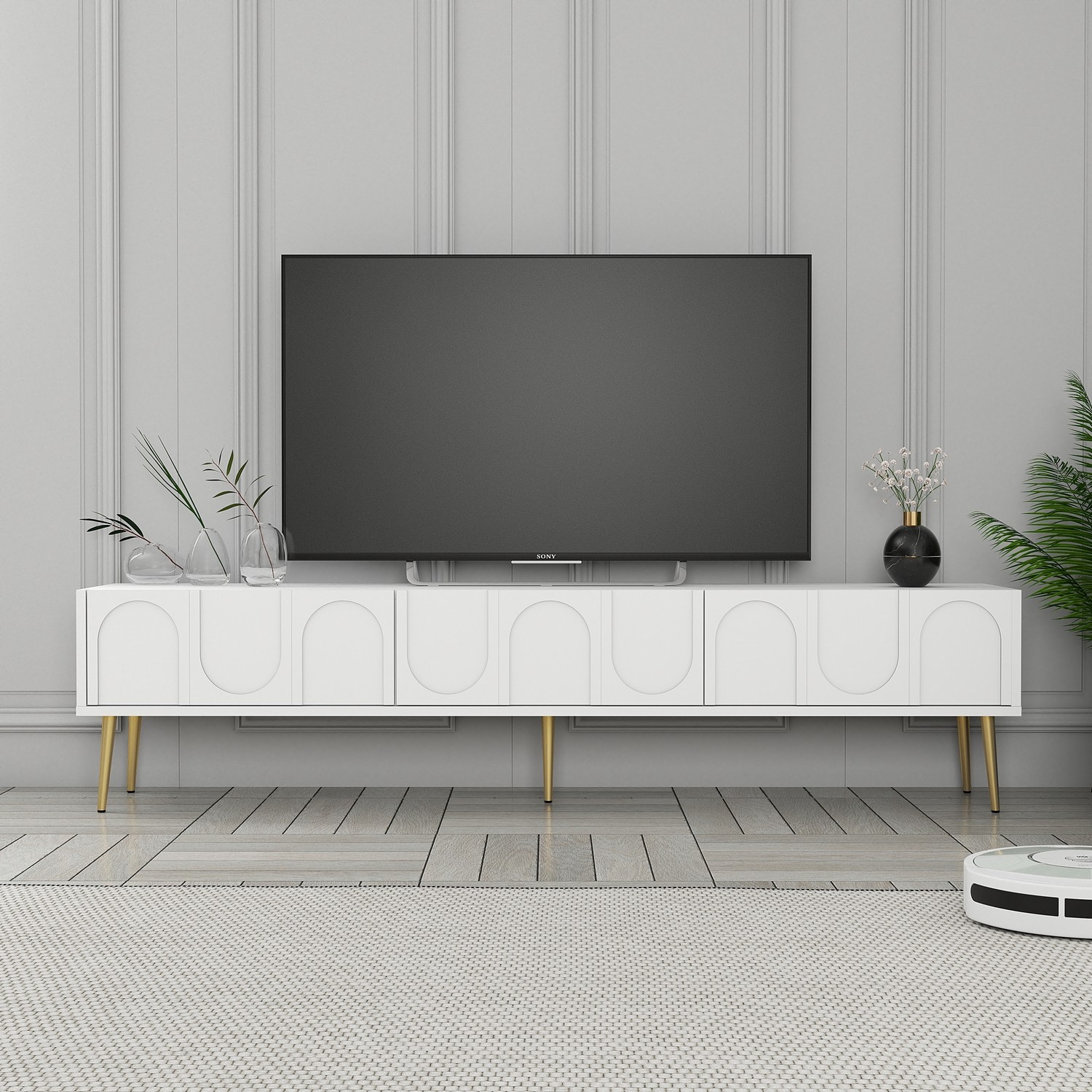 Lyon 43 TV stand wood veneer White Gold