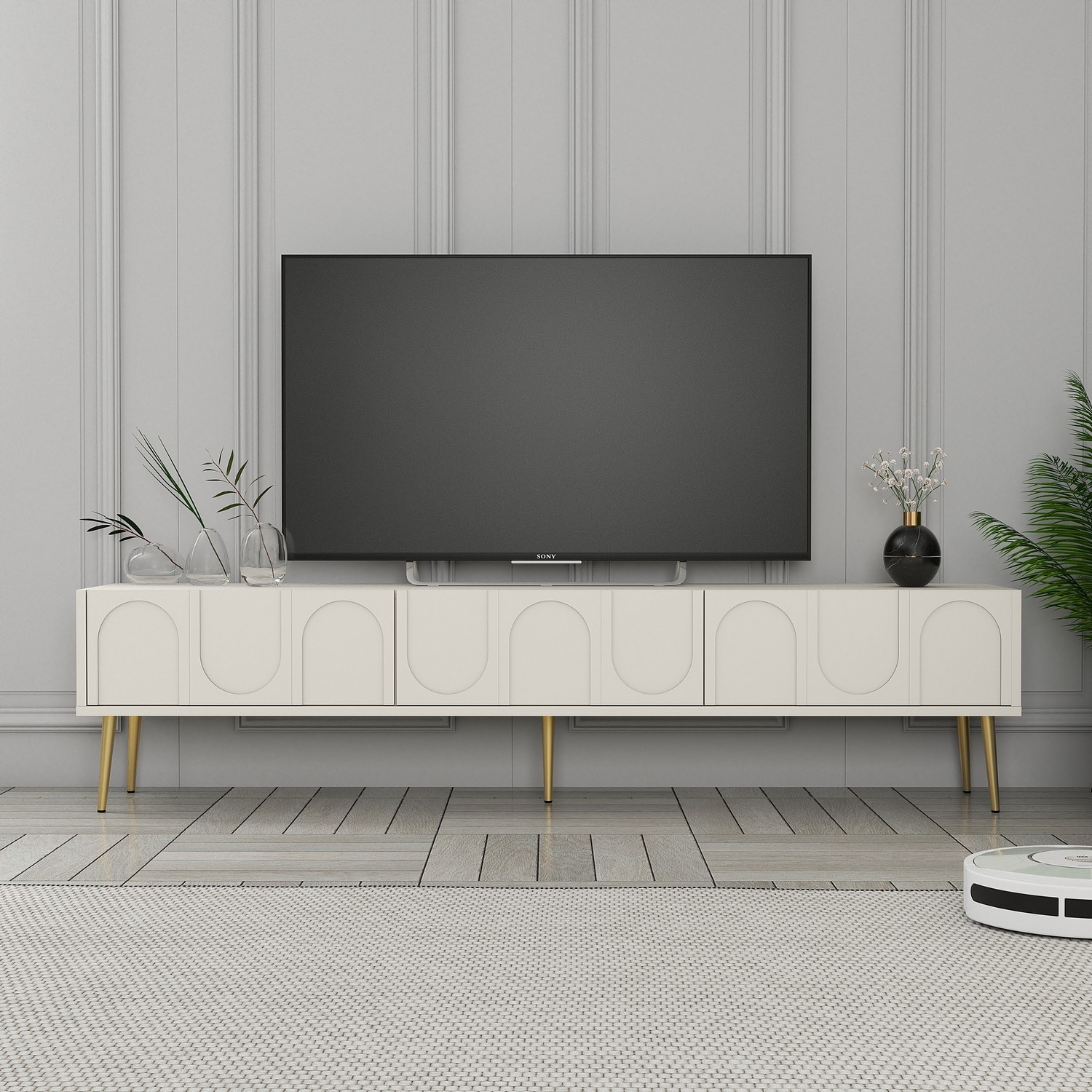 Lyon 43 TV cabinet wood veneer cream gold
