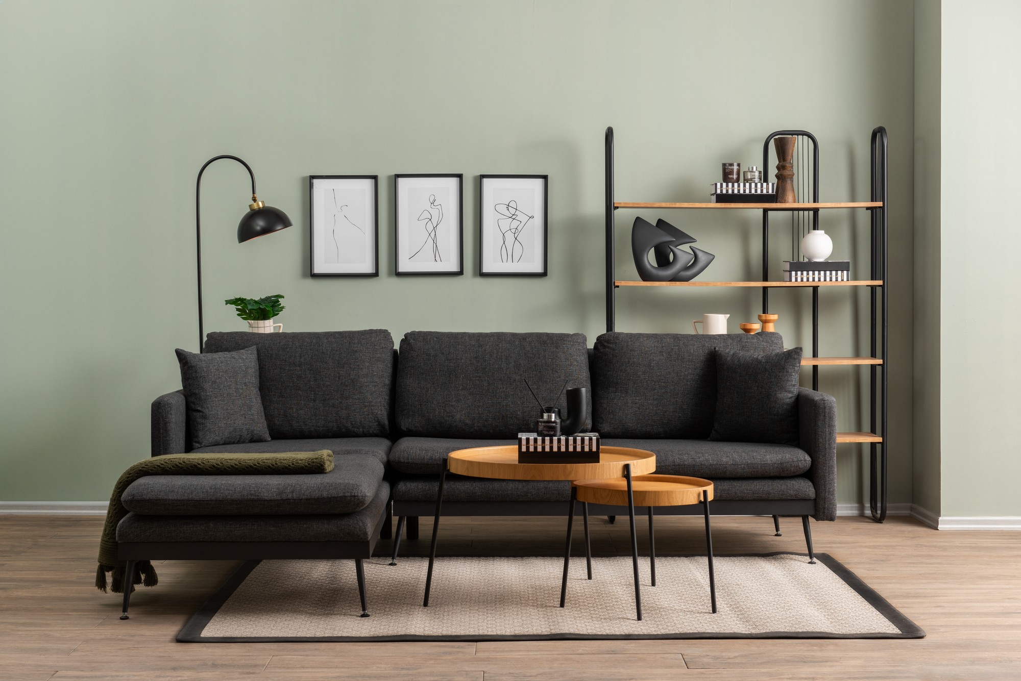 Reya Sectional Sofa Dark Grey