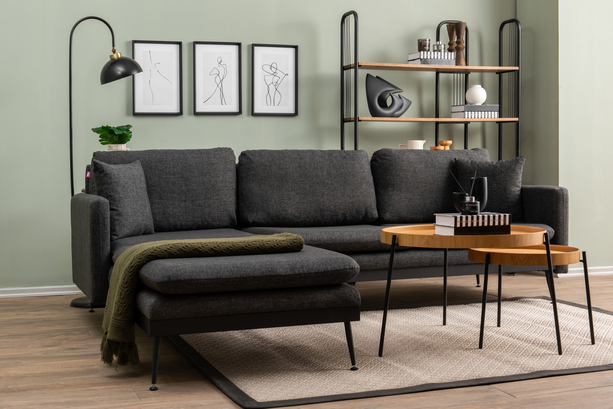 Reya Sectional Sofa Dark Grey