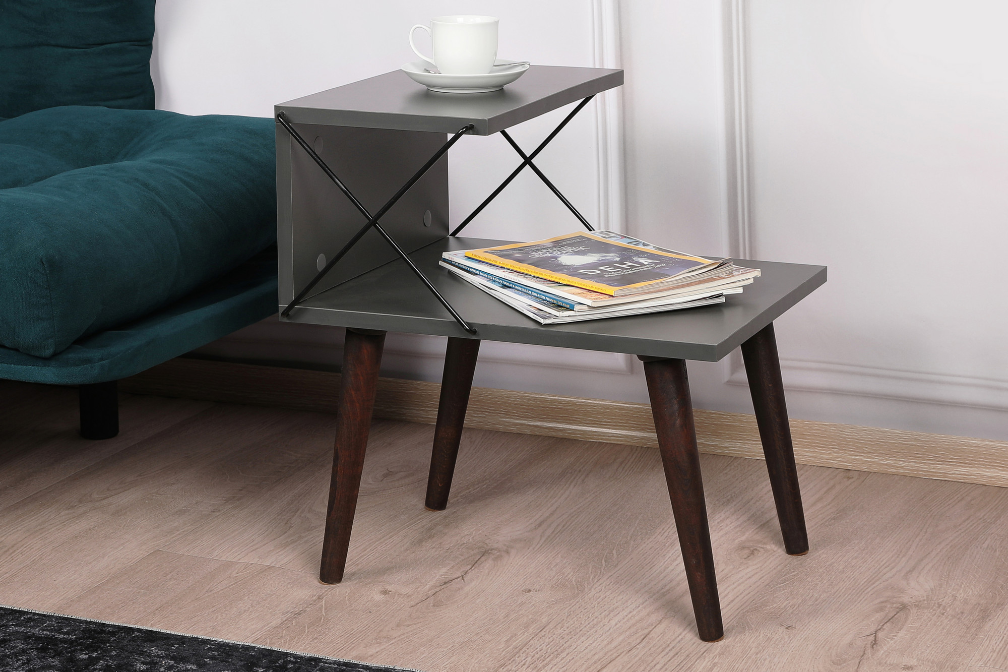 Cross bedside table wood veneer anthracite