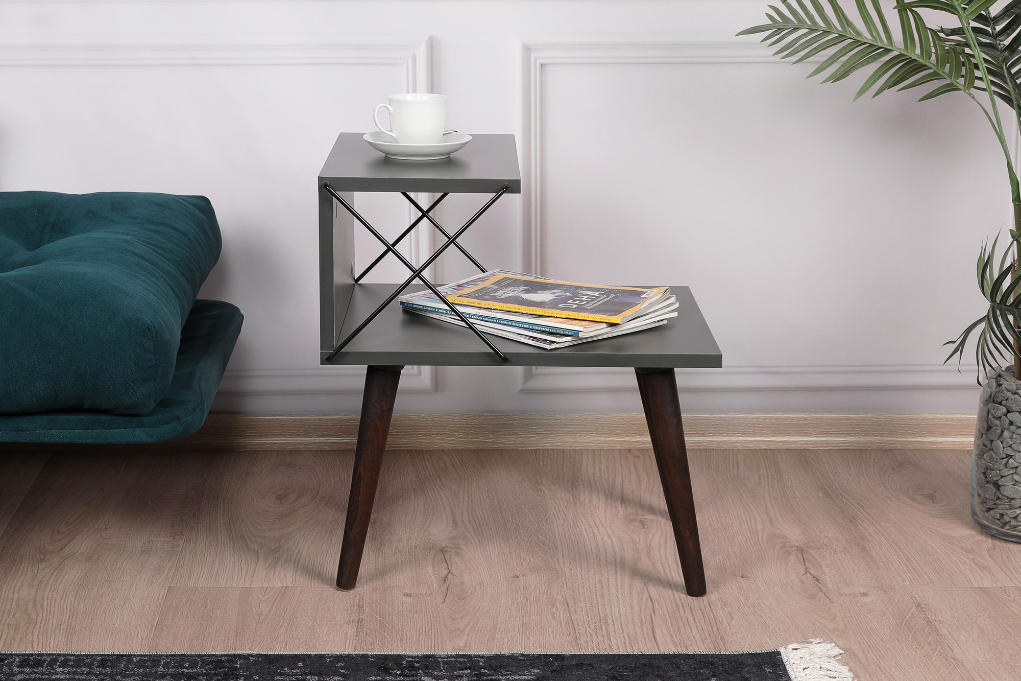 Cross bedside table wood veneer anthracite