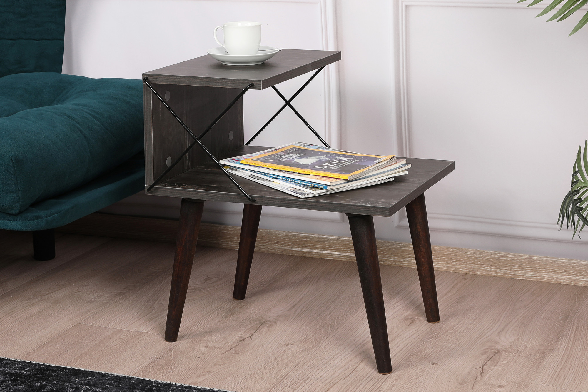 Cross Nightstand Wood Veneer Dark Brown