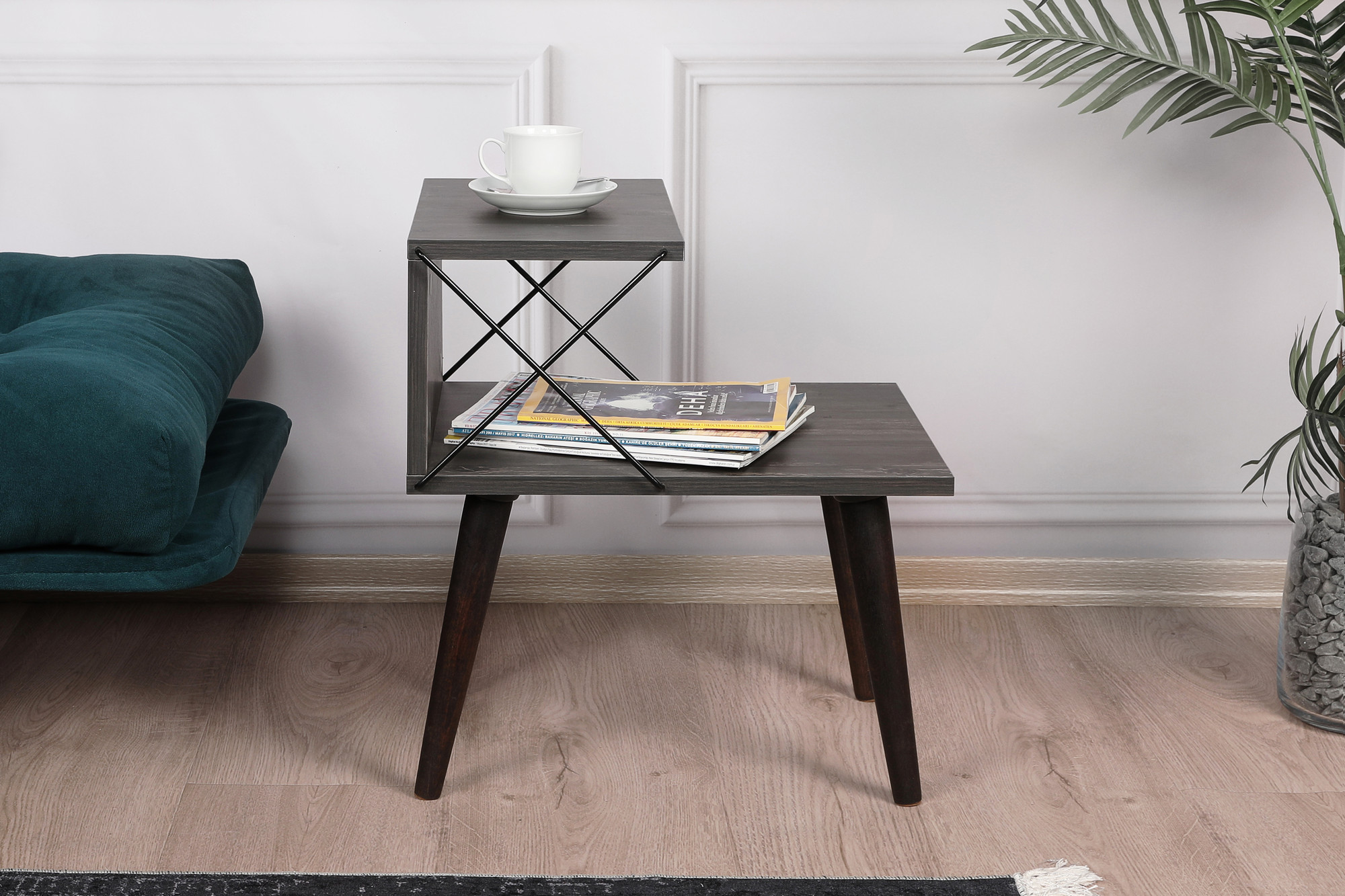 Cross Nightstand Wood Veneer Dark Brown
