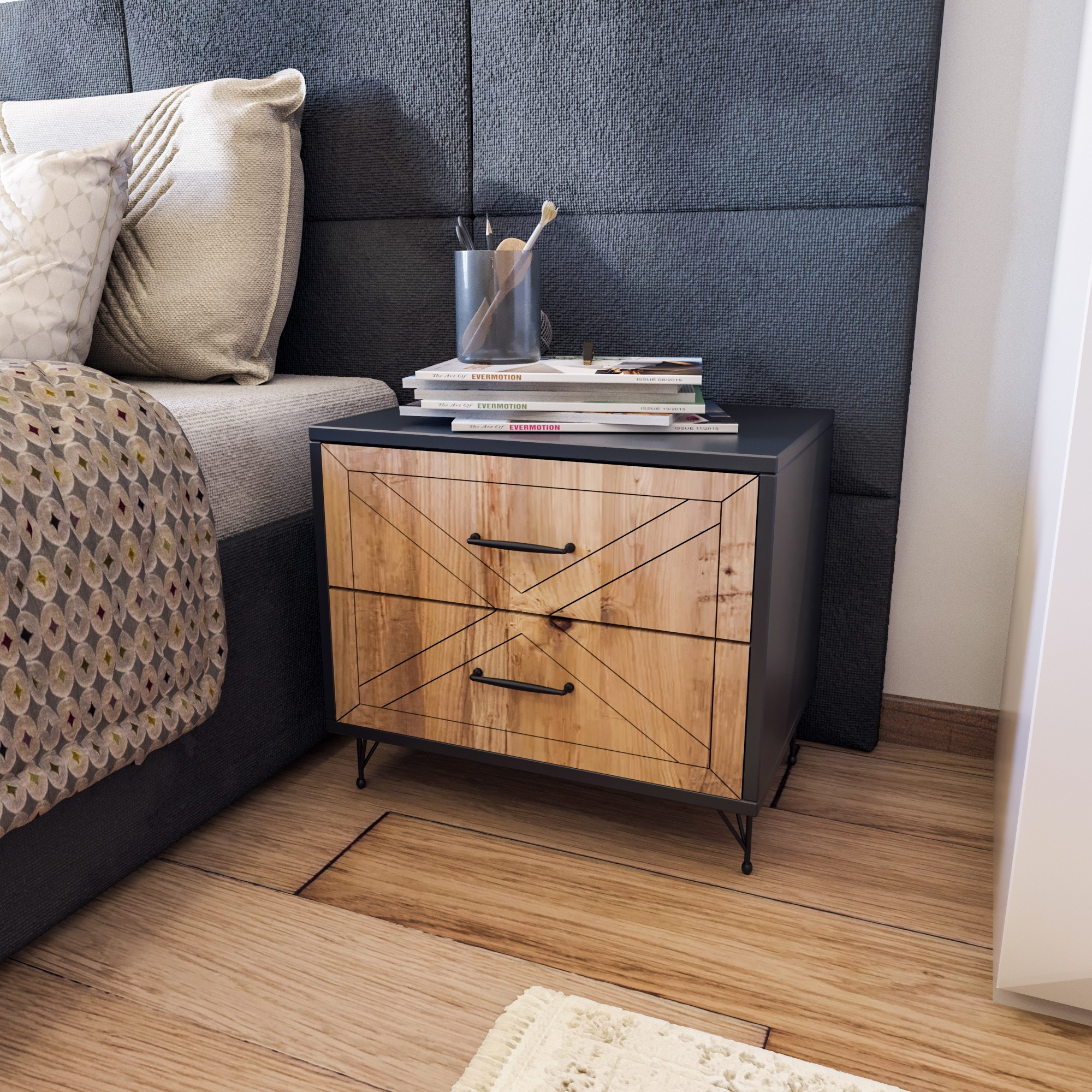 Felicita Bedside Table Wood Veneer Anthracite