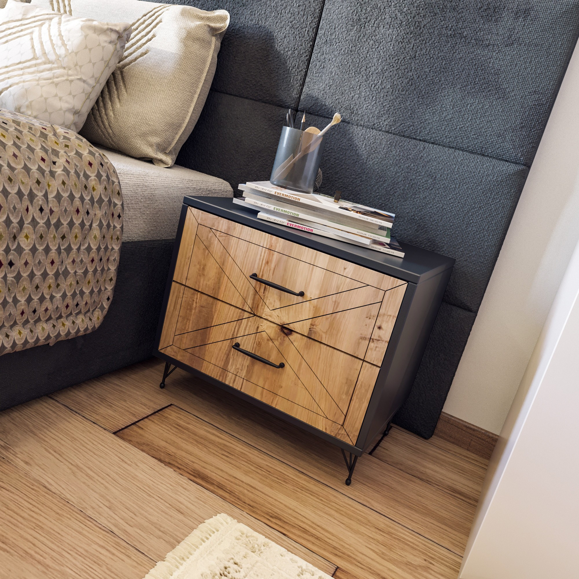Felicita Bedside Table Wood Veneer Anthracite