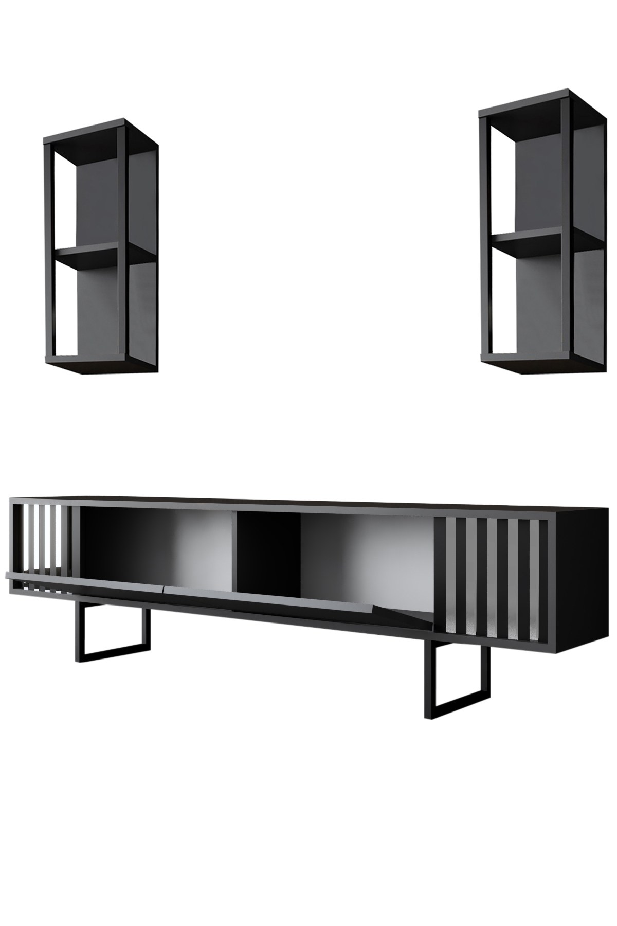 Chrome Line TV cabinet wood veneer anthracite black