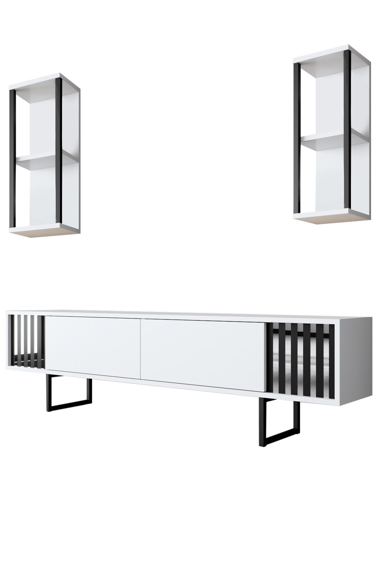 Chrome Line TV cabinet Wood veneer White Black