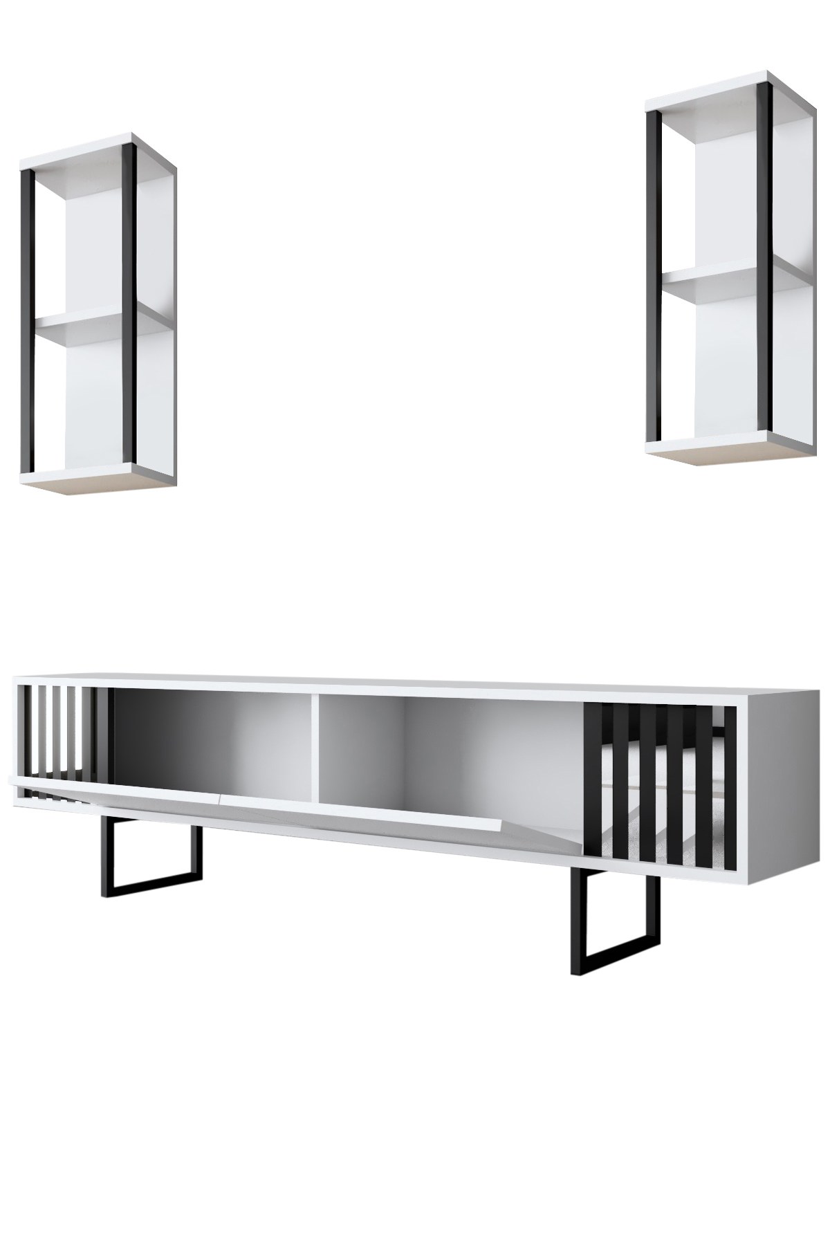 Chrome Line TV cabinet Wood veneer White Black