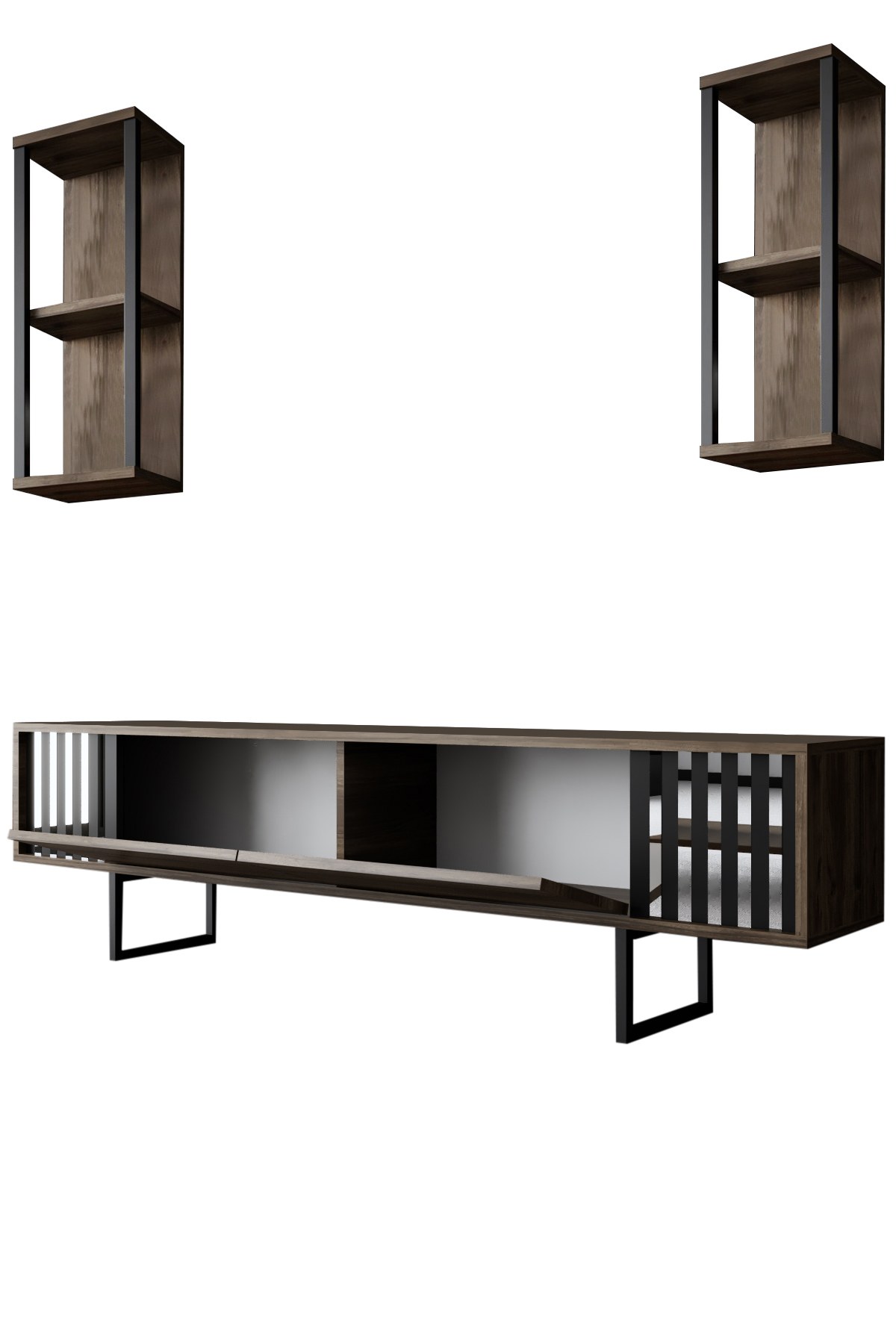 Chrome Line TV cabinet Wood veneer Black