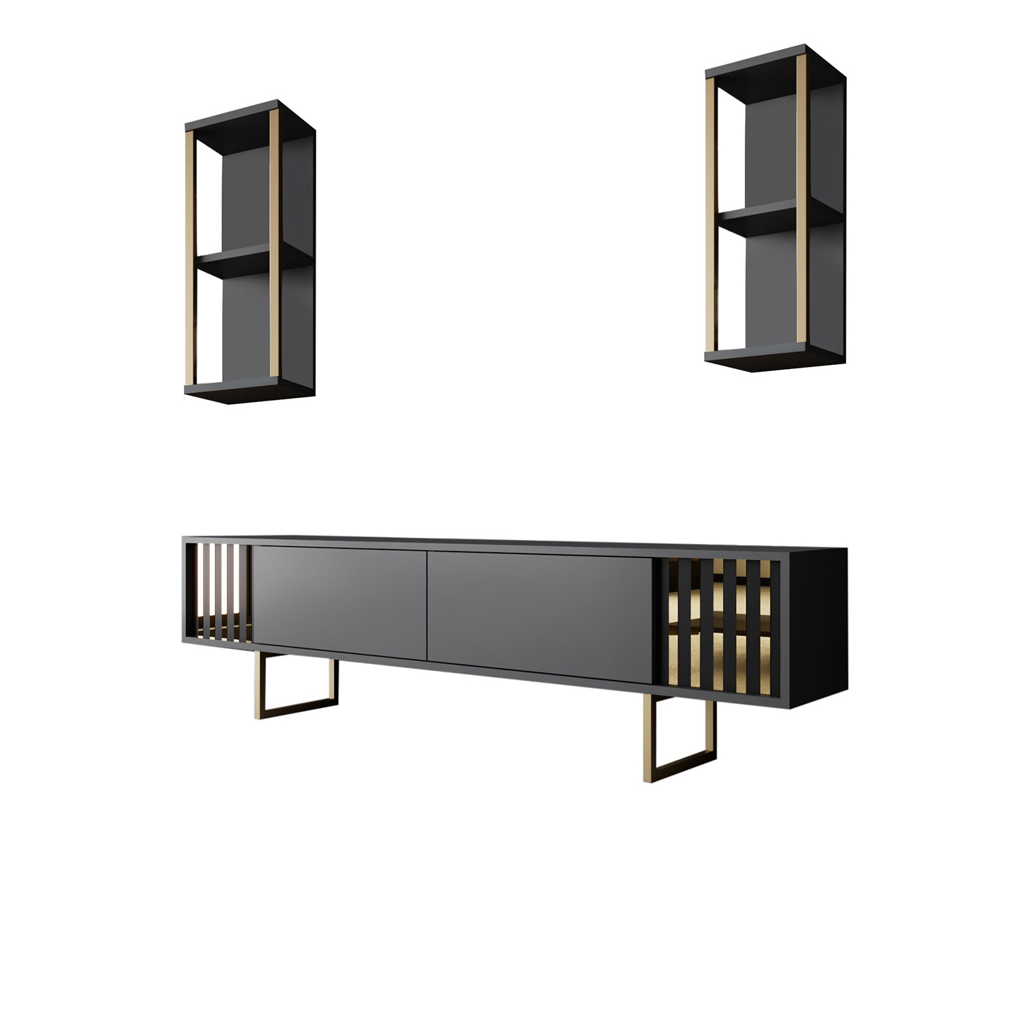 Gold Line TV cabinet Wood veneer Anthracite Black