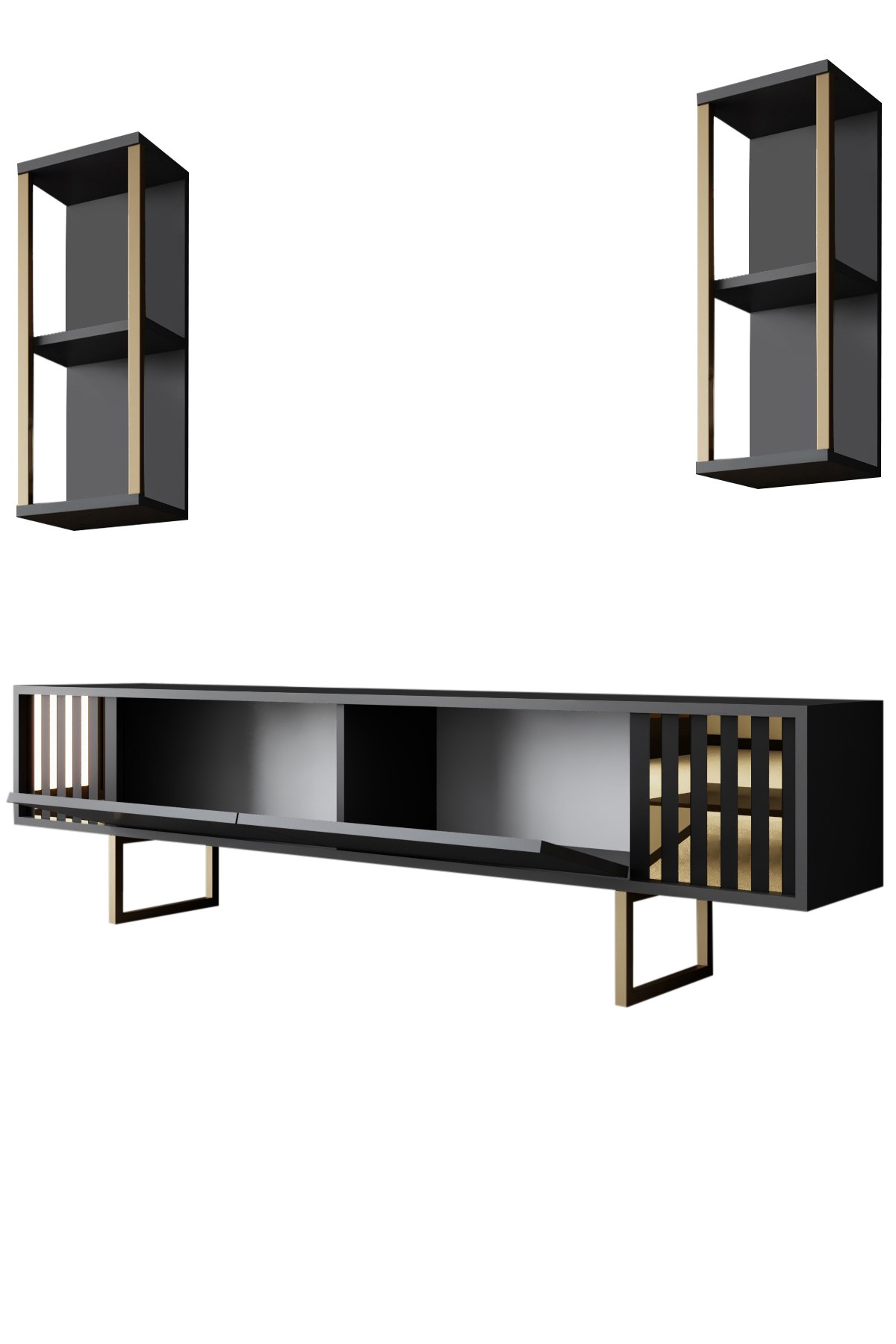 Gold Line TV cabinet Wood veneer Anthracite Black