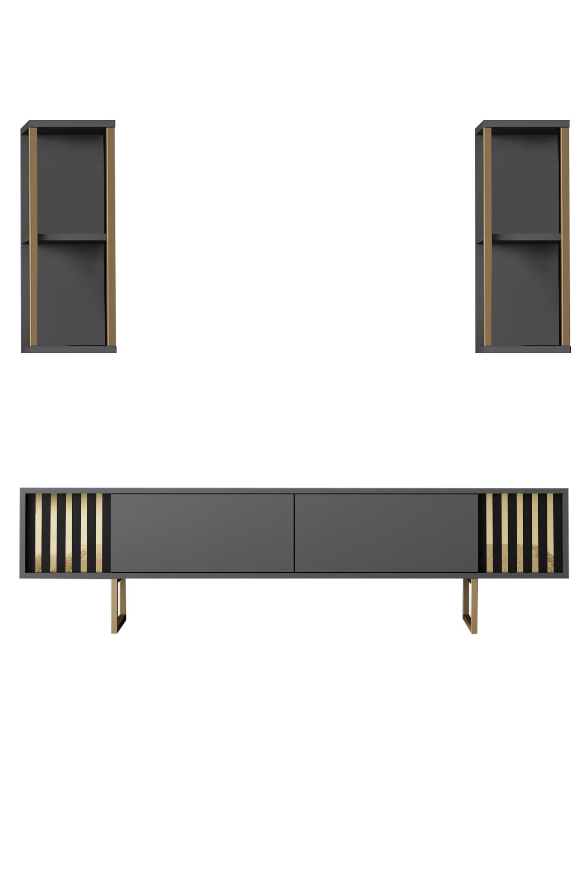 Gold Line TV cabinet Wood veneer Anthracite Black