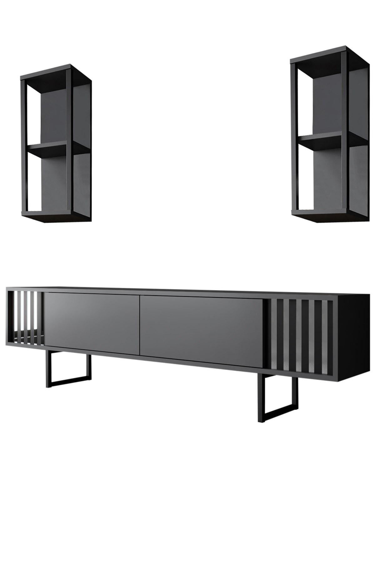 Chrome Line TV cabinet wood veneer anthracite black