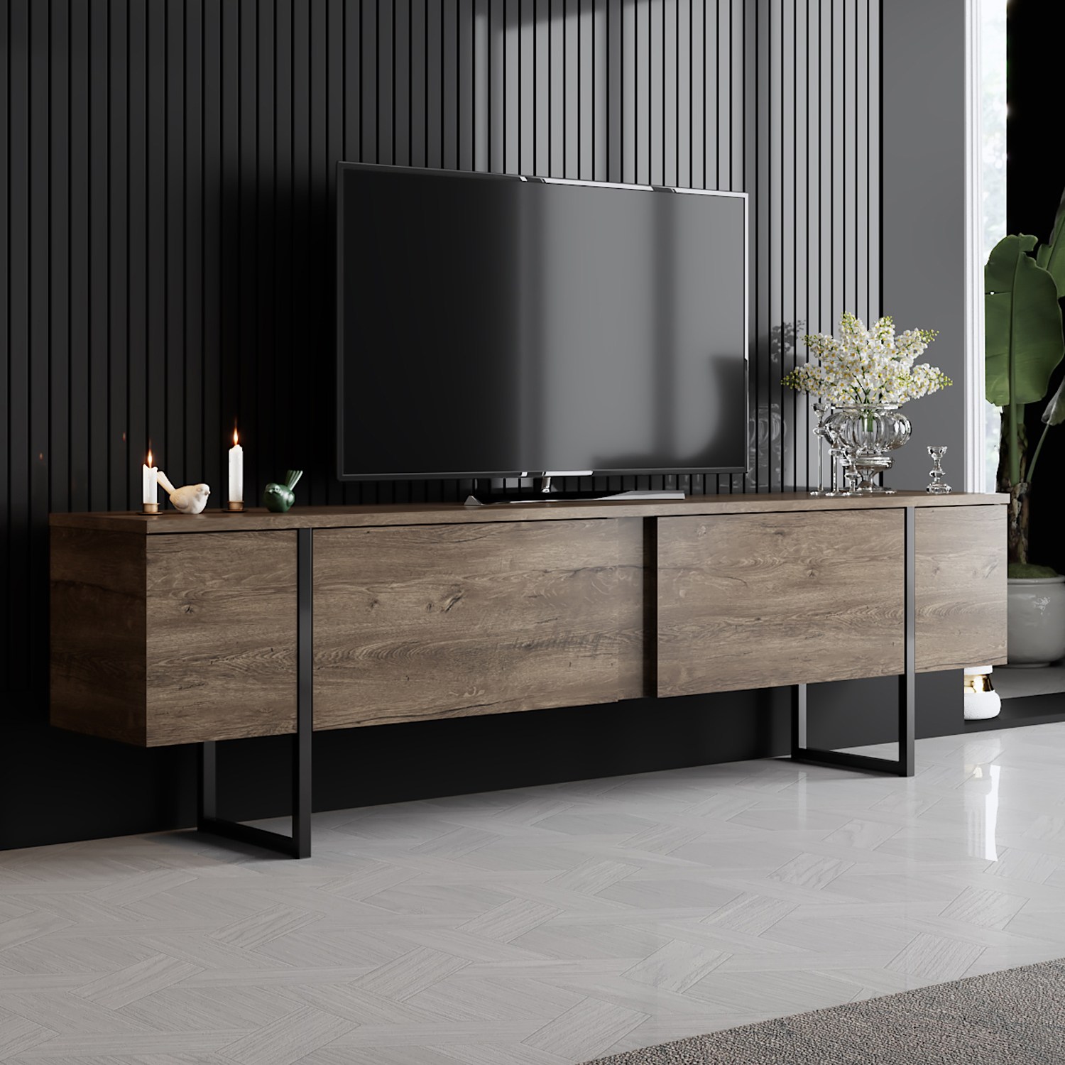 Luxury lowboard wood veneer black