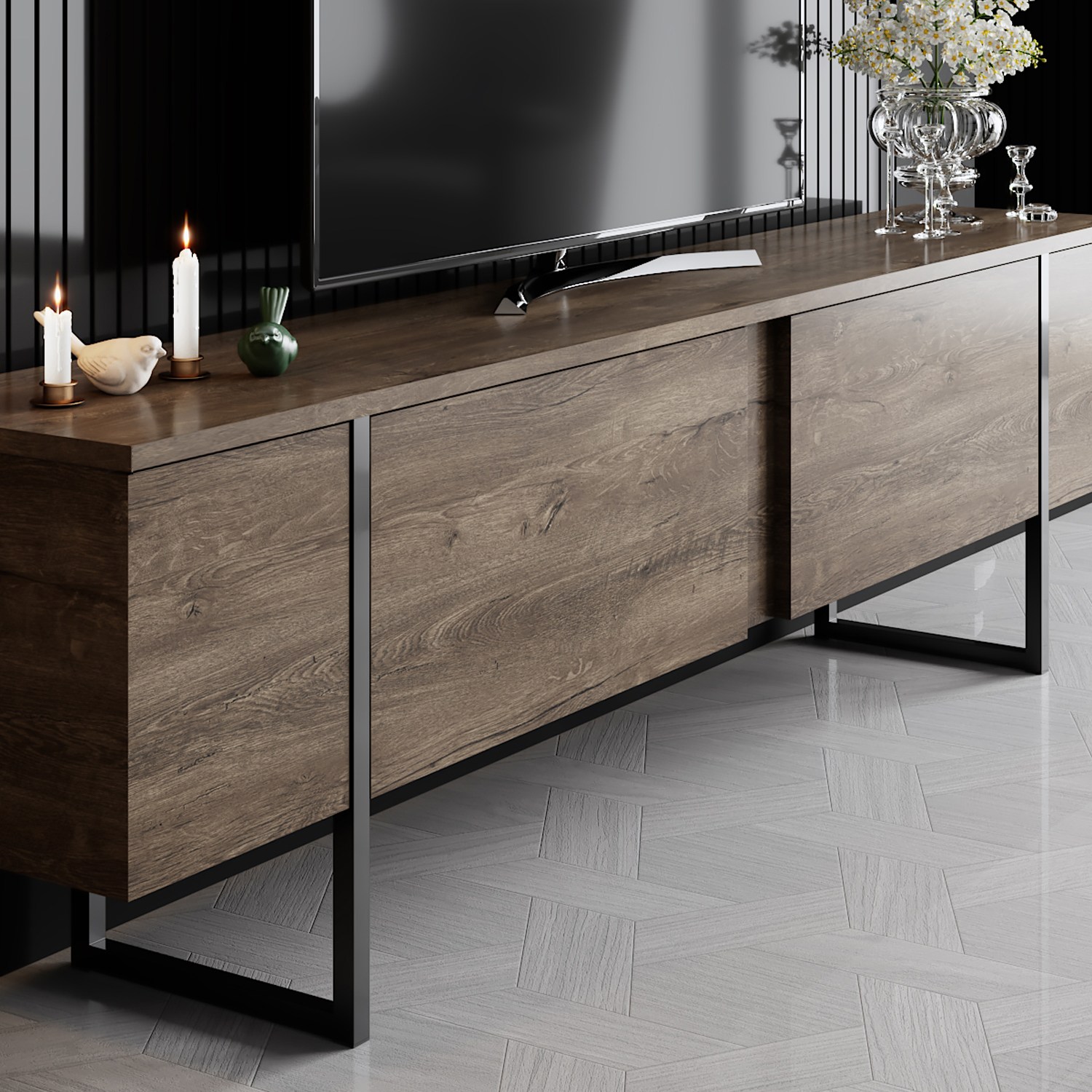 Luxury lowboard wood veneer black