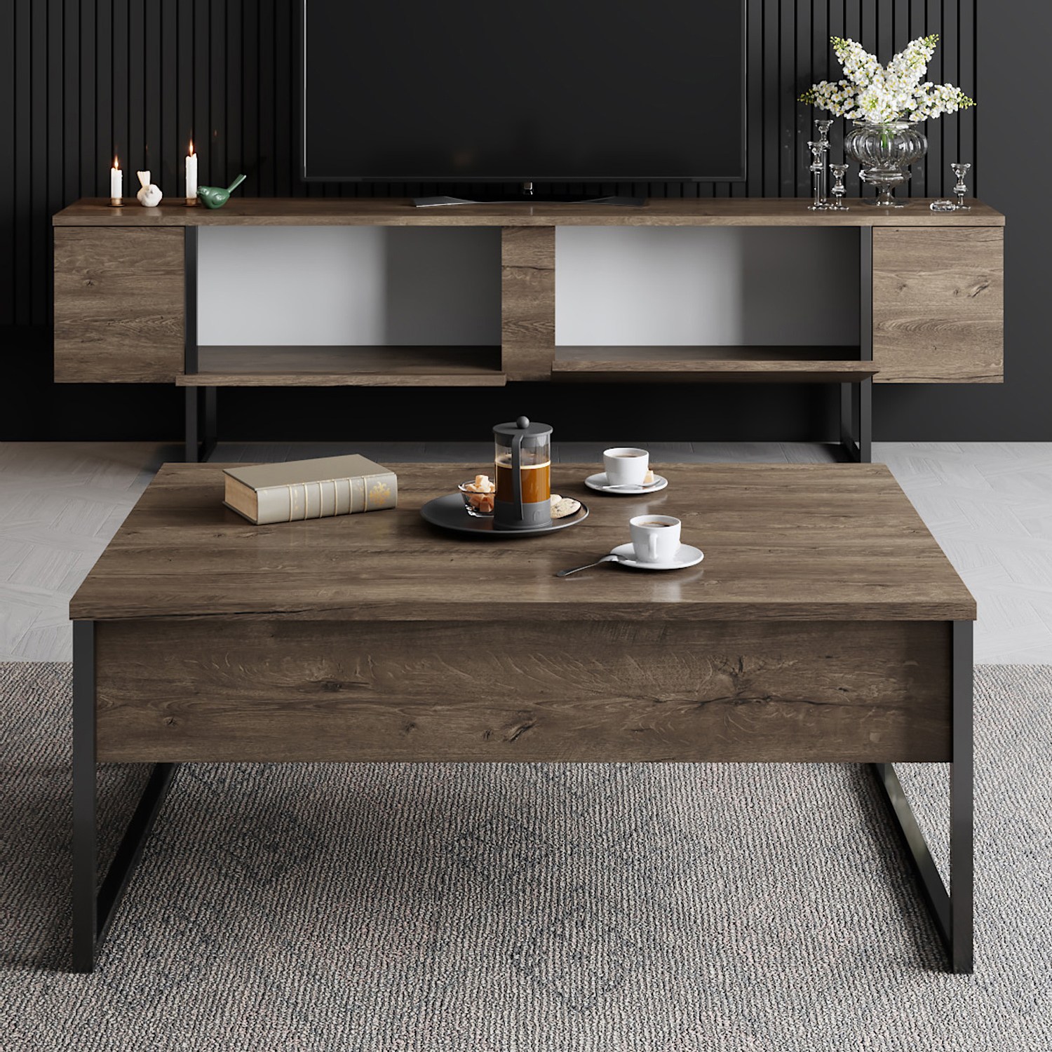 Luxe Lowboard Holzfurnier Schwarz