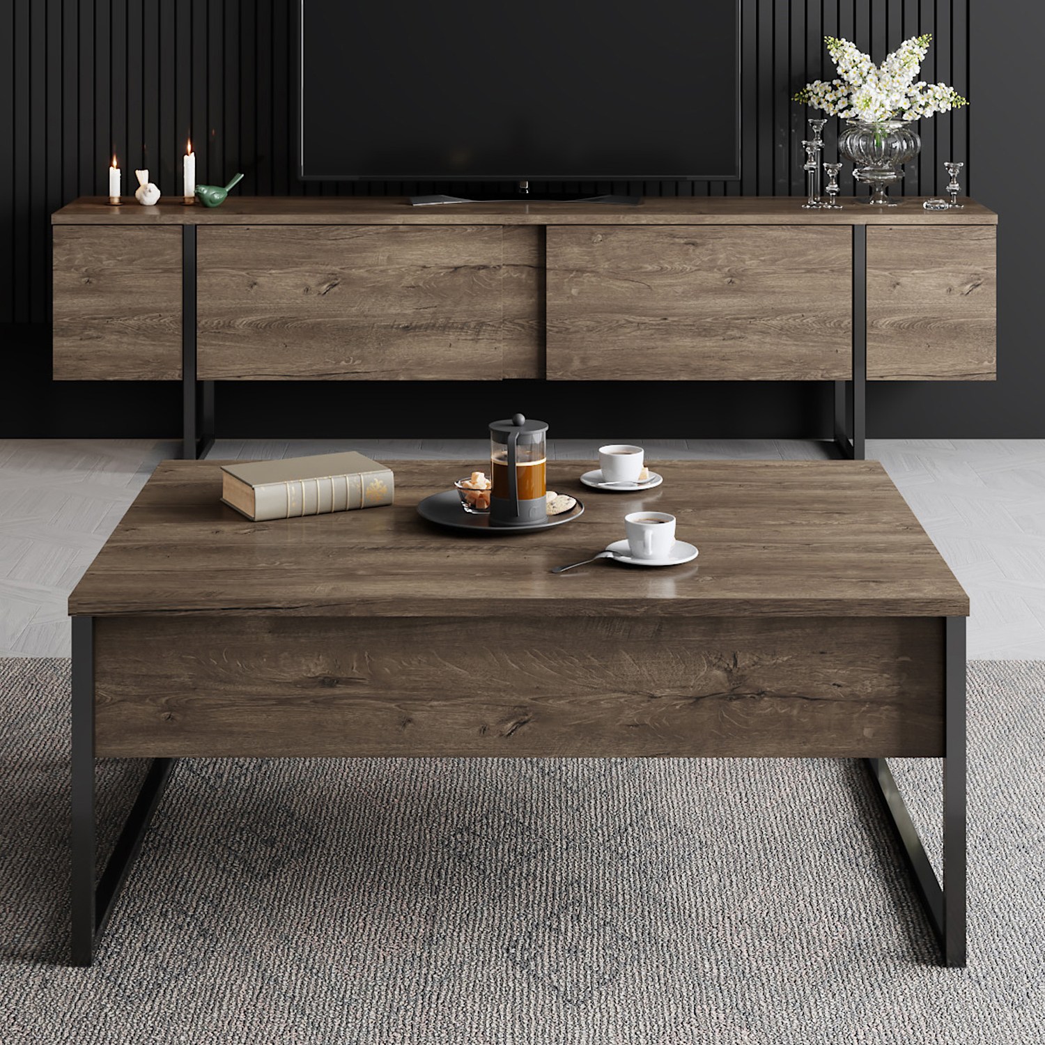 Luxury lowboard wood veneer black