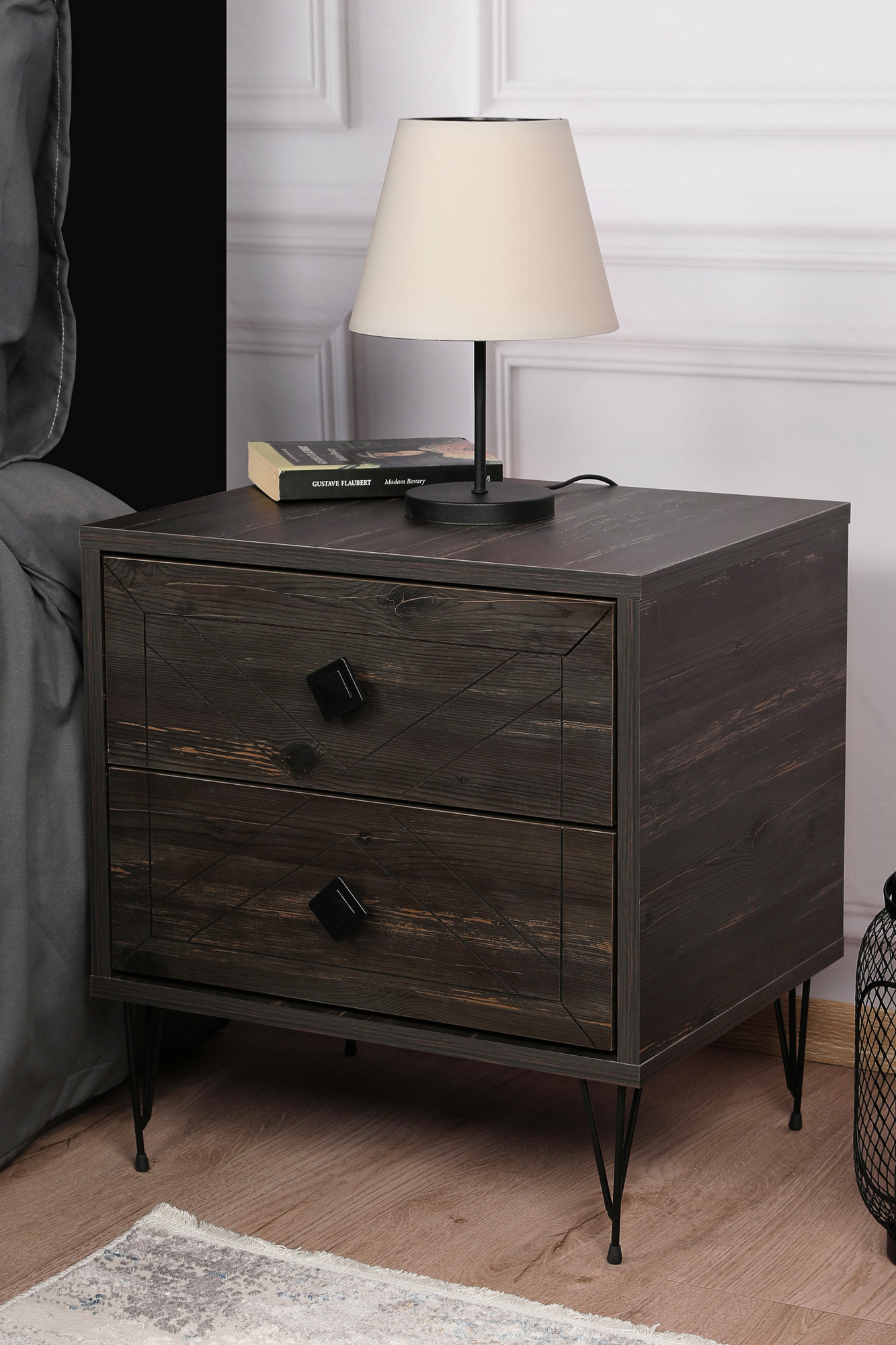 Luna Nightstand Wood Veneer Dark Brown