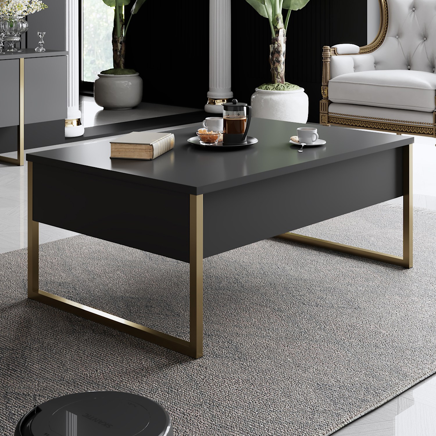 Luxe Coffee Table Wood Veneer Anthracite Gold