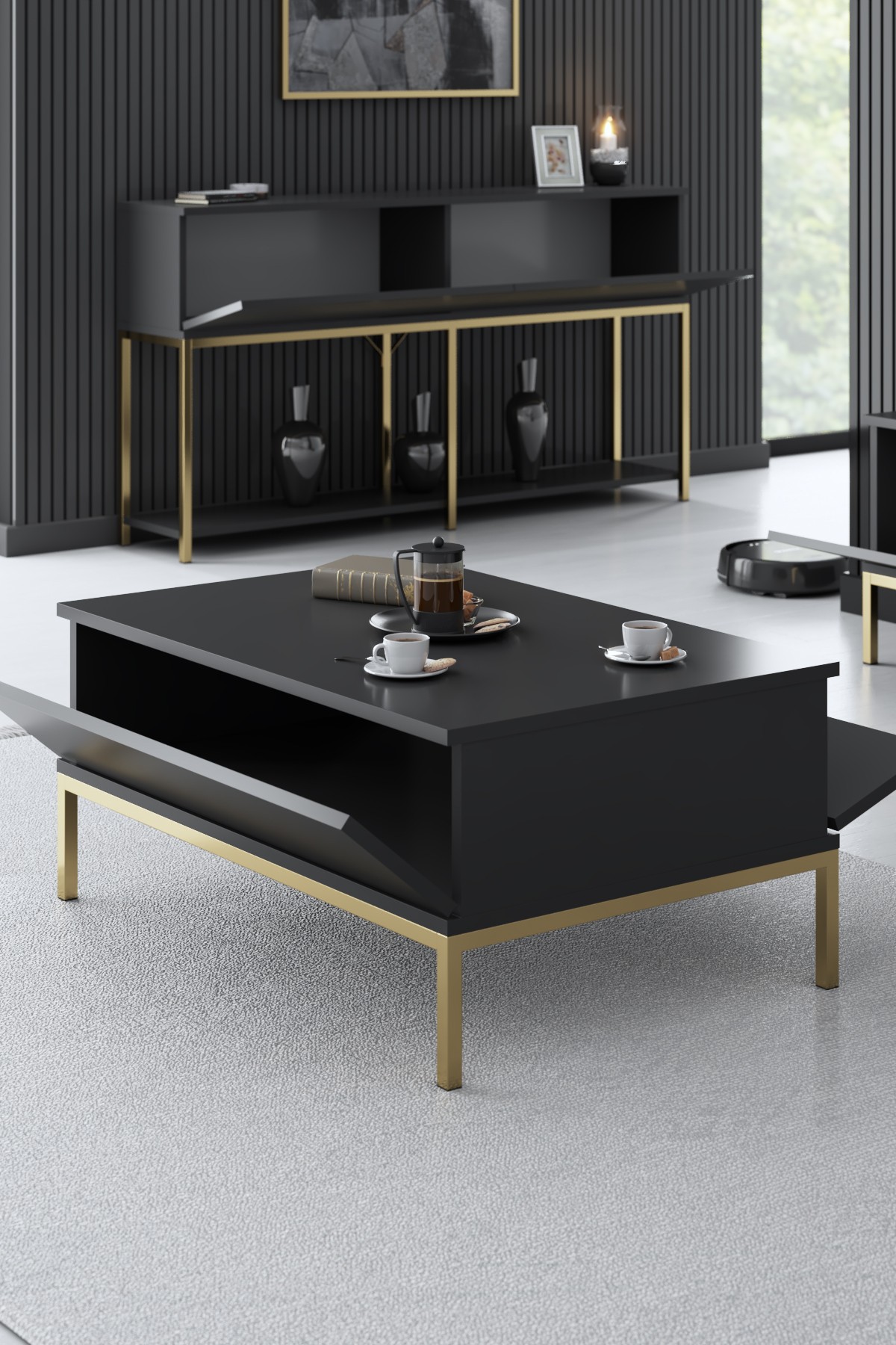 Lord Coffee Table Wood Veneer Anthracite Gold