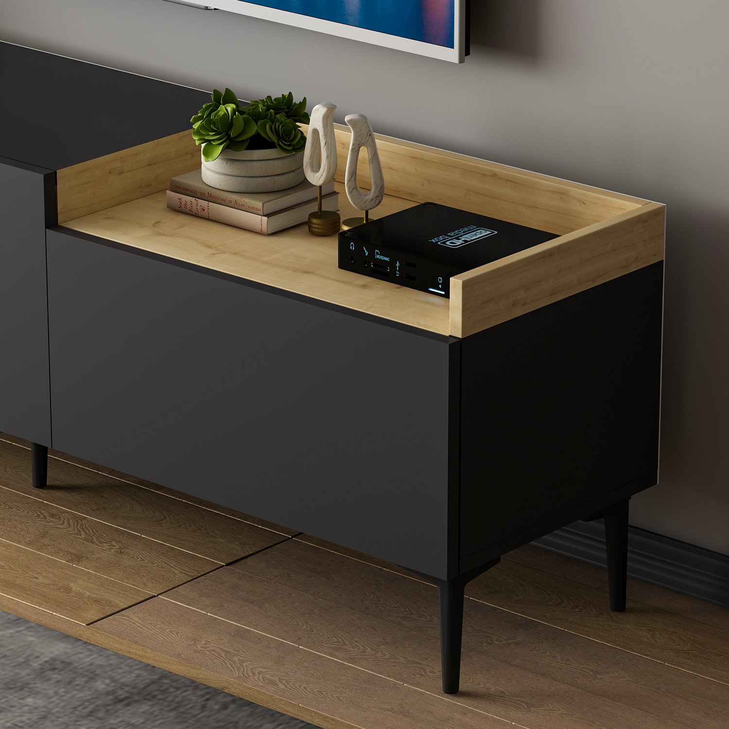 Mia Lowboard Wood Veneer Anthracite