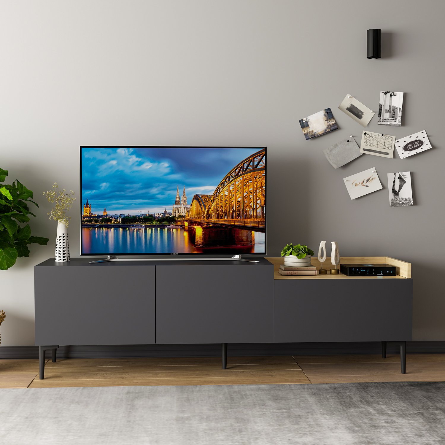 Mia Lowboard Wood Veneer Anthracite