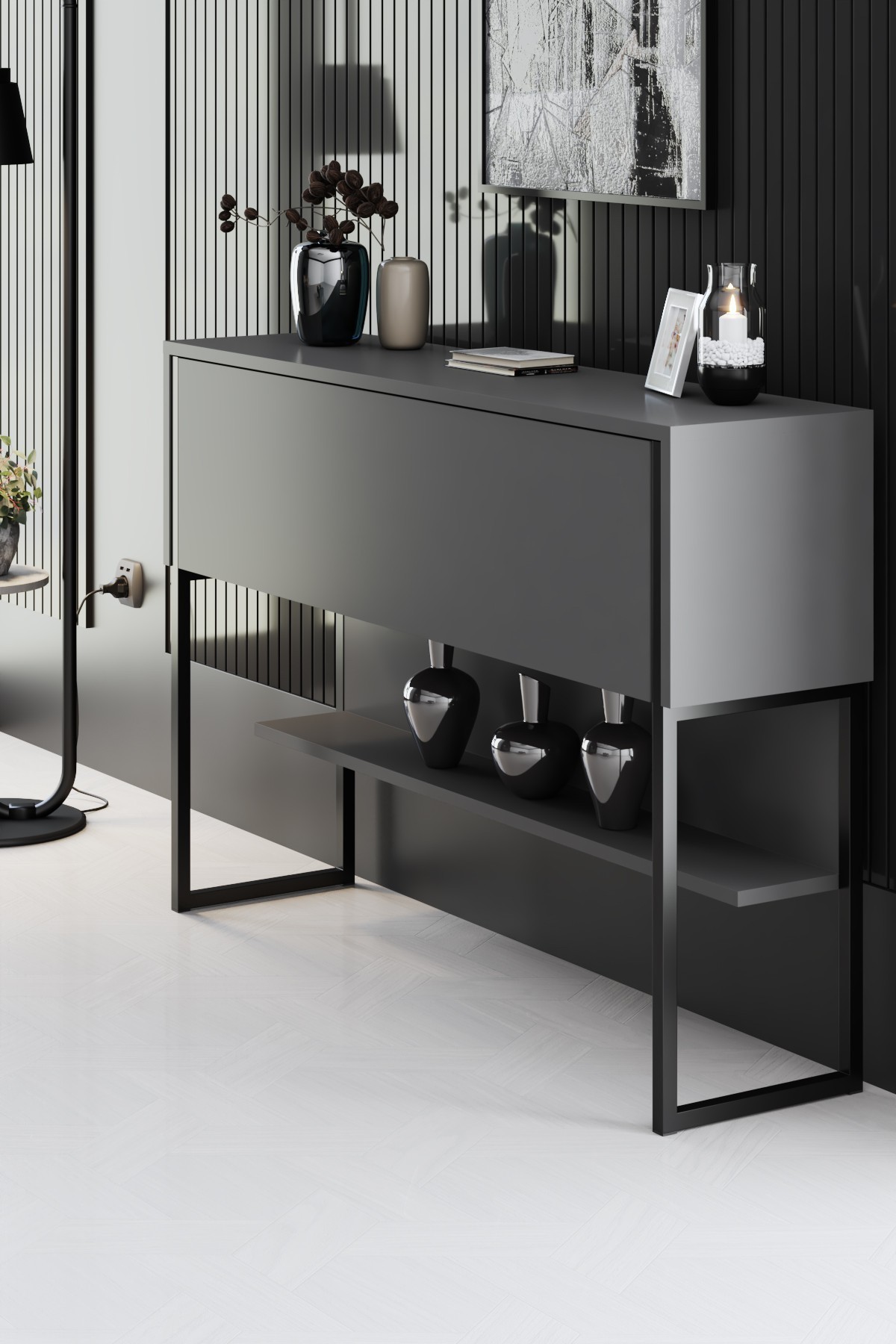 Luxury Sideboard Wood Veneer Black Anthracite