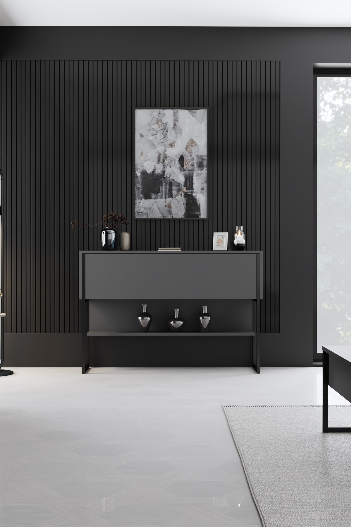 Luxury Sideboard Wood Veneer Black Anthracite